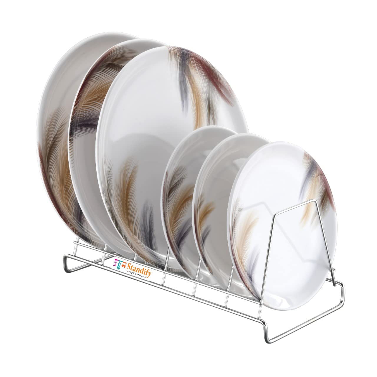 STANDIFY Stainless Steel Small Plate Stand - Dish Holder, Lid Organizer, Kitchen Rack for Countertop Storage | Perfect for Organizing Plates, Lids & Utensils in Small Kitchens, Restaurants & Dining Areas