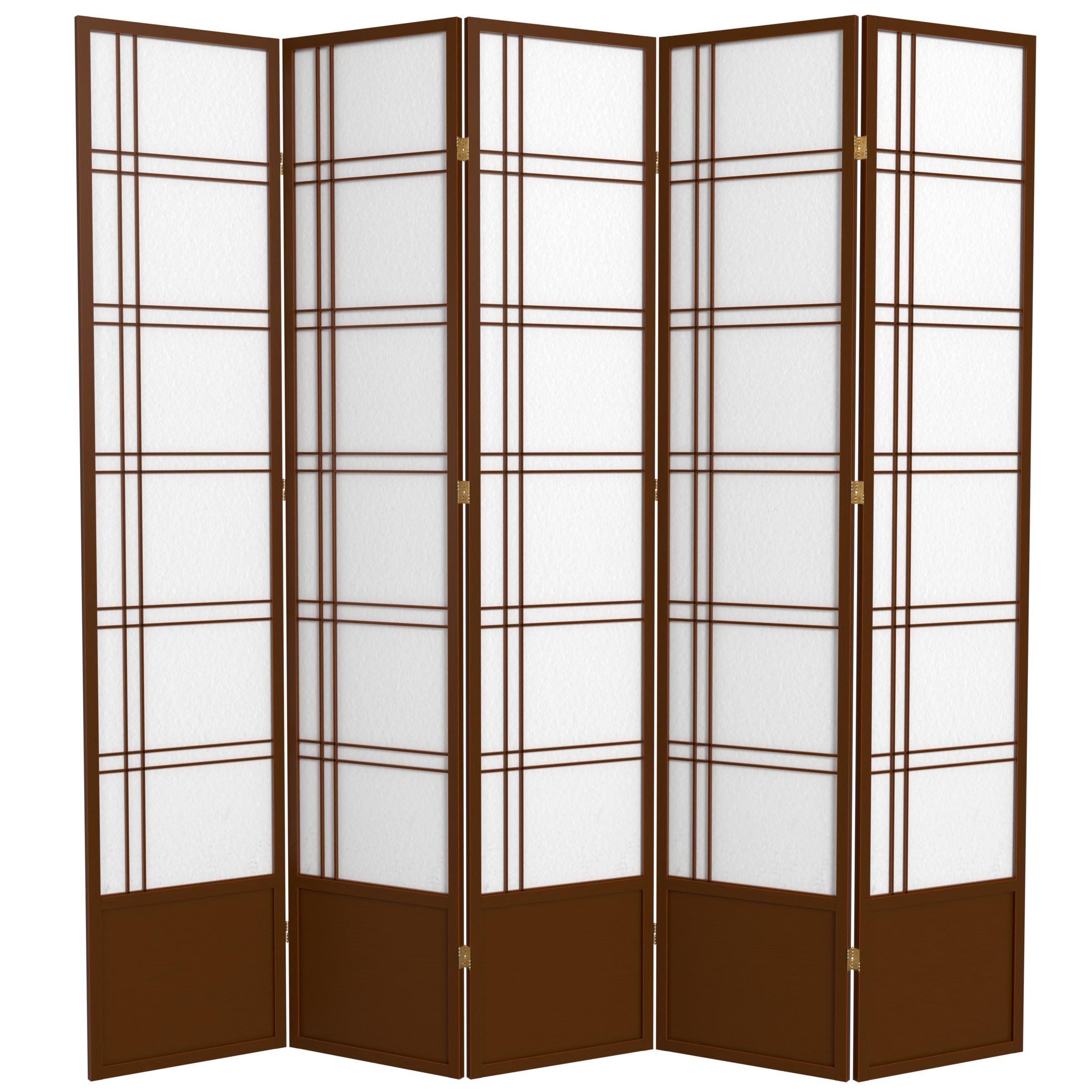 Red Lantern SS-84-DC-Walnut 5-Panel Room Divider Screen - Solid Walnut Wood Folding Partition for Home, Office & Event Decor