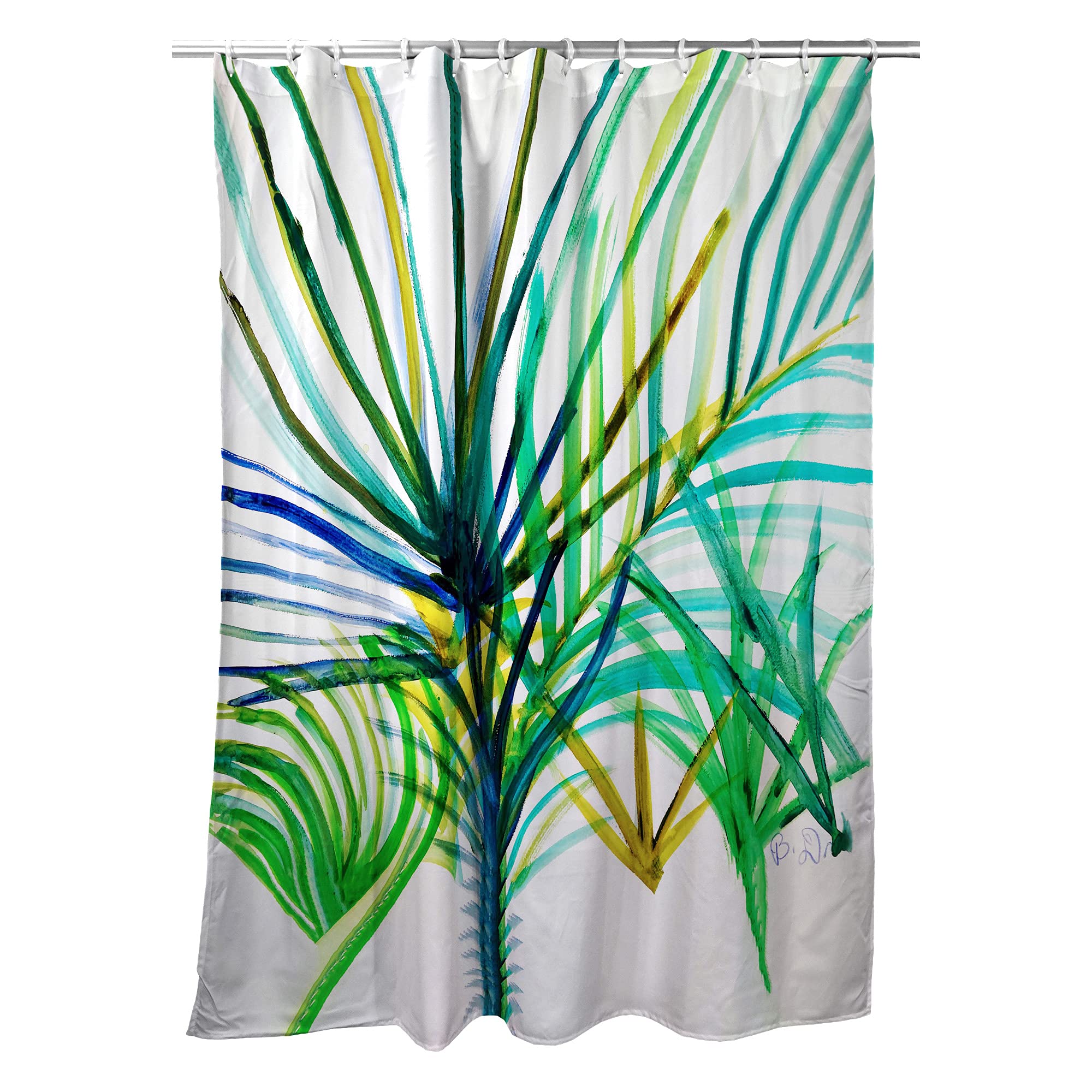 Betsy Drake Teal Palms Shower Curtain - Waterproof Bathroom Decor for Coastal & Tropical Themed Homes