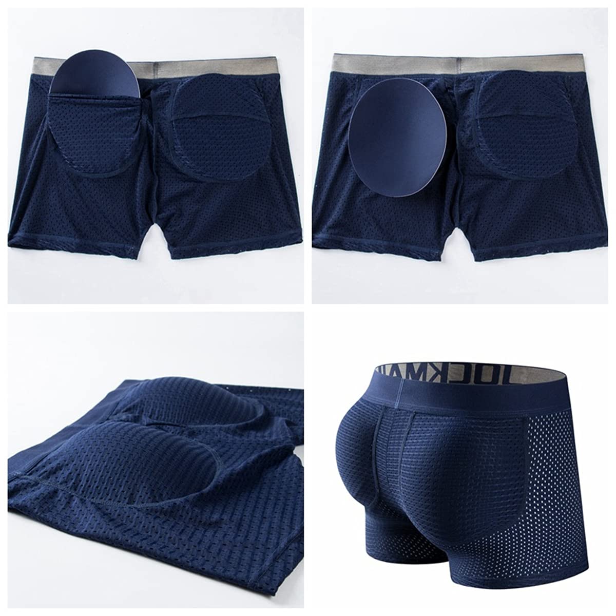 JOCKMAIL Men's Mesh Boxer Briefs with Padded Hip Enhancer - Breathable Underwear for Comfort & Support - Perfect for Gym, Workout & Everyday Wear