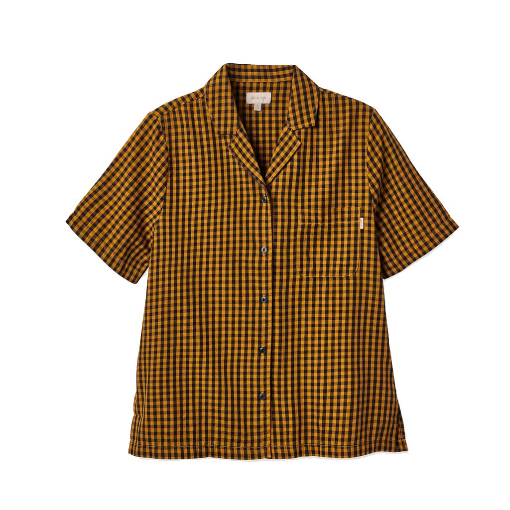 Brixton Women's Bunker Gingham Short Sleeve Woven Shirt - Medal Bronze Color - Casual Summer Outfit for Beach & Street Style