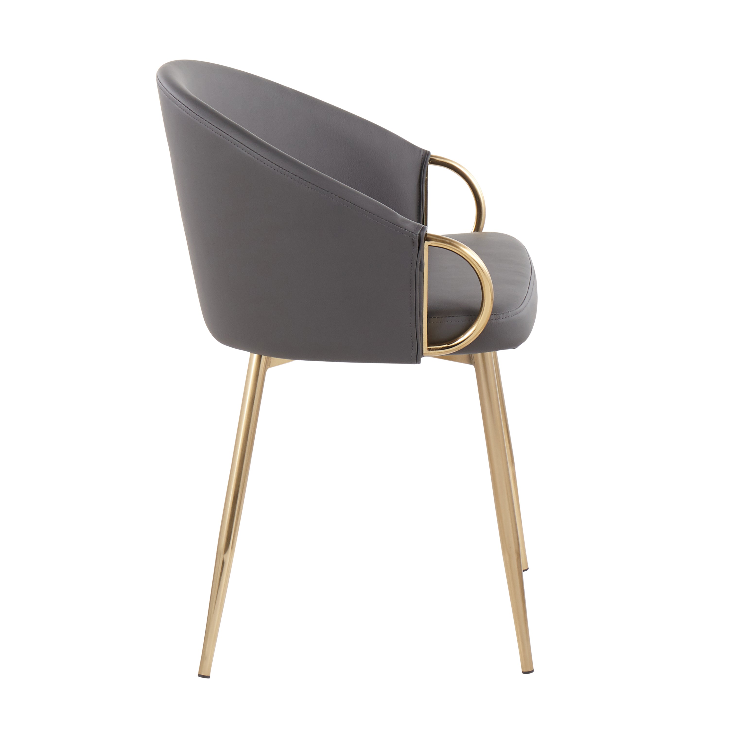 LumiSource Claire Modern Glam Accent Chairs - Set of 2 Gold Metal Frame with Gray Faux Leather Upholstery - Perfect for Living Room, Bedroom or Office Decor