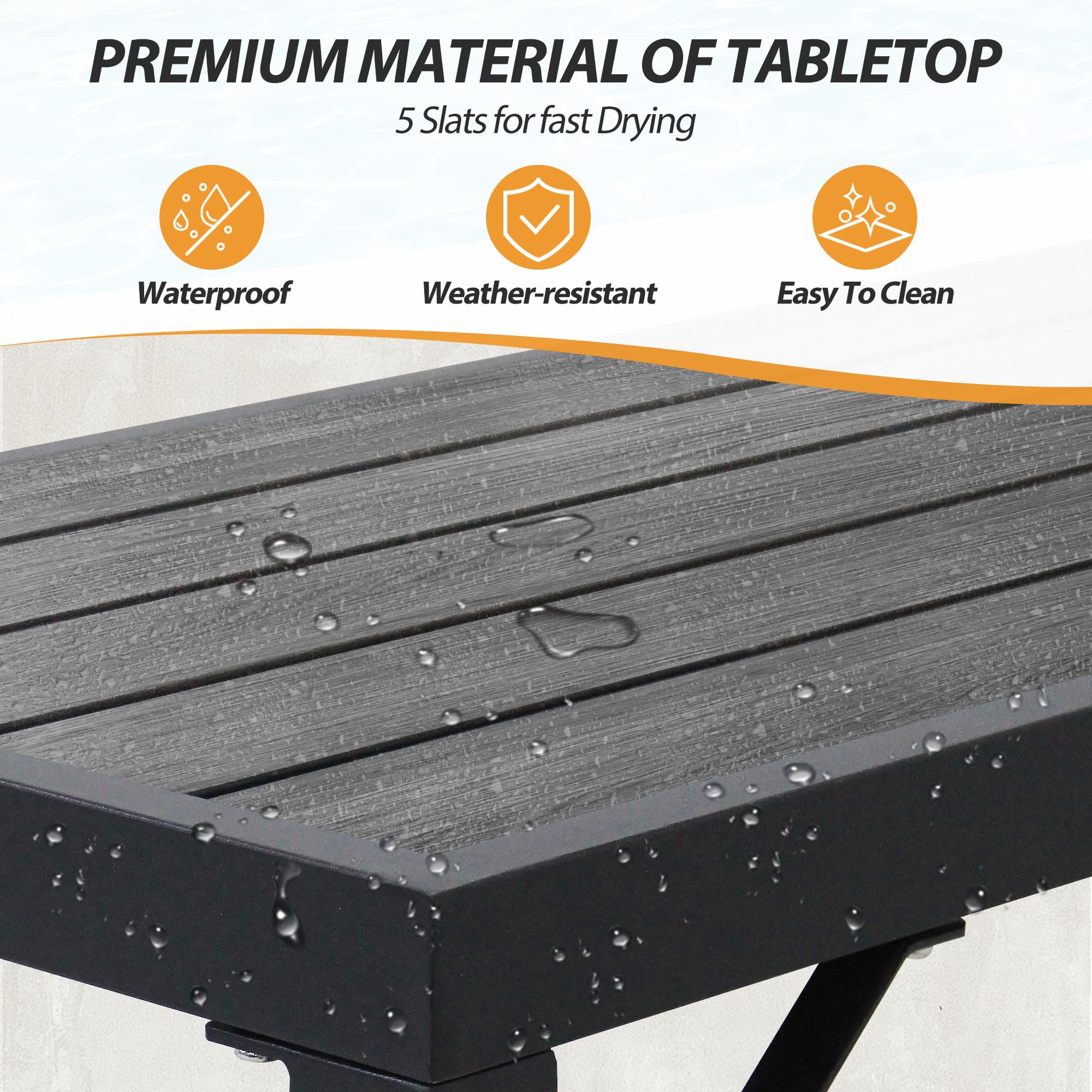 55 Inch Outdoor Bar Table - Patio Bar Height Counter with Waterproof Top for Balcony, Garden, Yard & Poolside - Black Pub Dining Table for Outdoor Entertaining & Relaxation