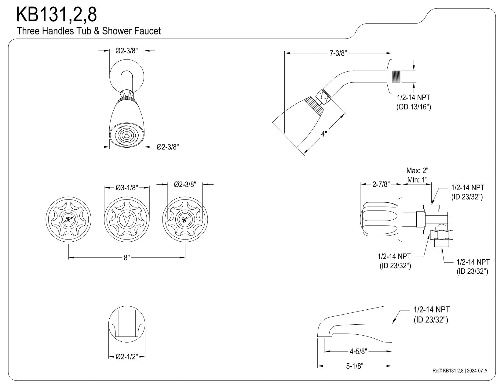 Kingston Brass KB132 Polished Brass Tub and Shower Faucet - 72 x 8 x 7.75 Inches - Perfect for Bathroom Renovation and Modern Home Decor
