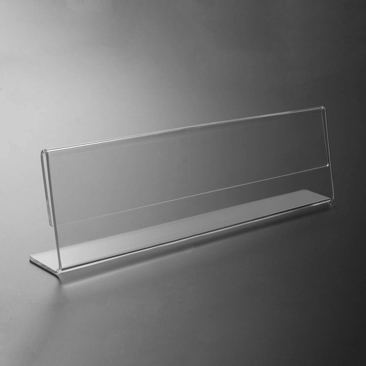 NIUBEE 12 Pack Acrylic 2x8 Name Plates for Desks - Horizontal Slant Back Sign Holders for Office, Classroom, Teacher, Kids, Men & Women - Perfect for Table Displays, Meetings & Events