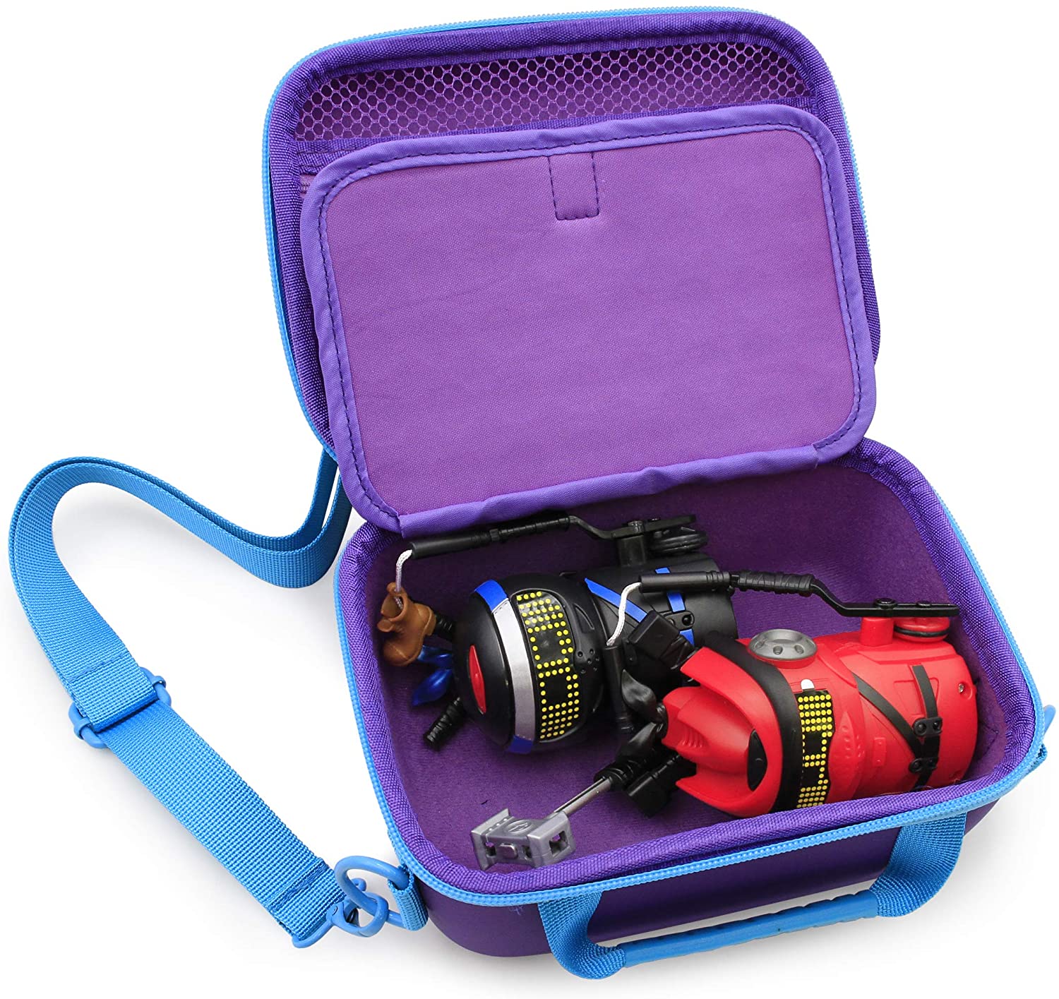 CASEMATIX Toy Storage Travel Case for Ninja Bots Interactive Battle Robots & Accessories - Purple Carrying Case with Adjustable Shoulder Strap | Perfect for Kids Travel, Playdates & Robot Battle Tournaments