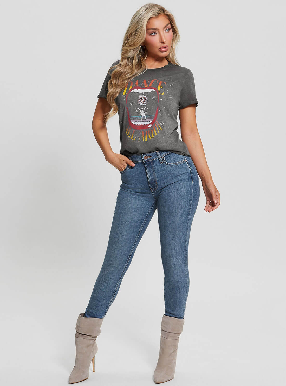 Grey Dance All Night Graphic T-Shirt - Stylish & Comfortable Cotton Tee for Concerts, Parties & Casual Wear