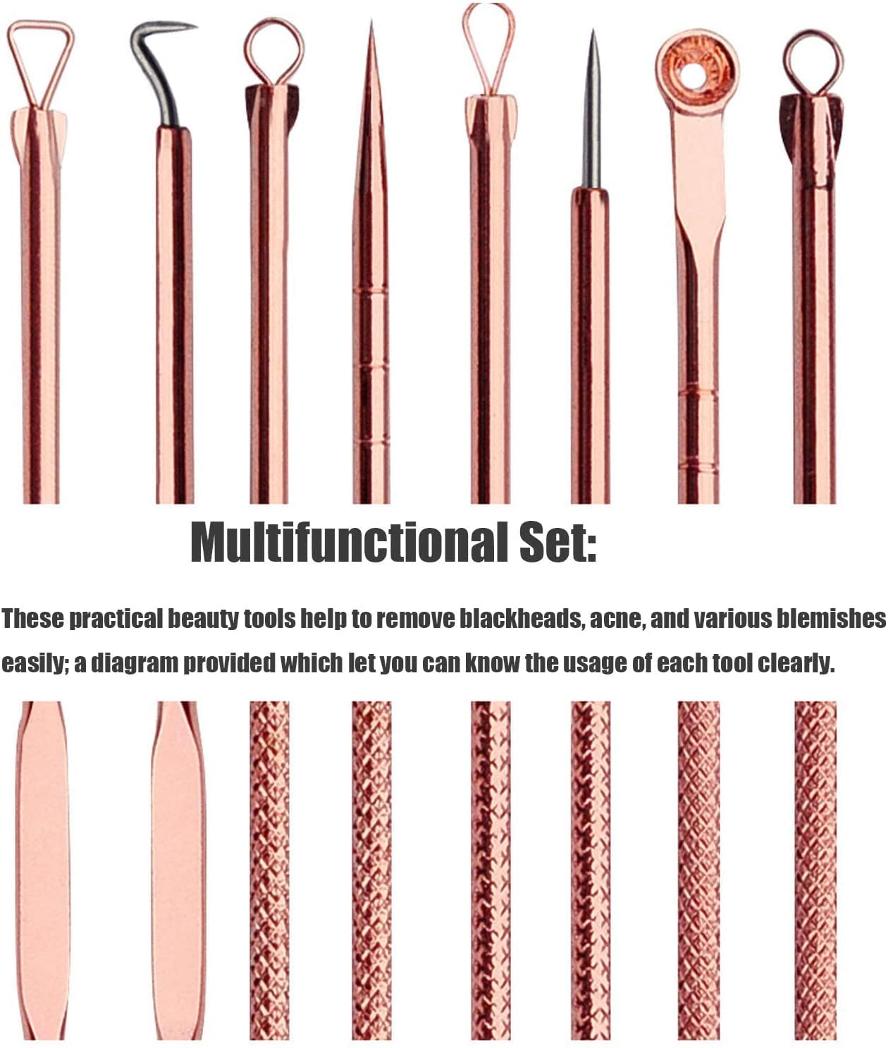 Professional Blackhead Remover Kit - 4-Piece Acne Treatment Tools for Whitehead & Comedone Extraction | Safe Blemish & Zit Removal for Face & Nose | Includes Travel Case (Rose Gold) | Perfect for Home Skincare & Travel Beauty Routine