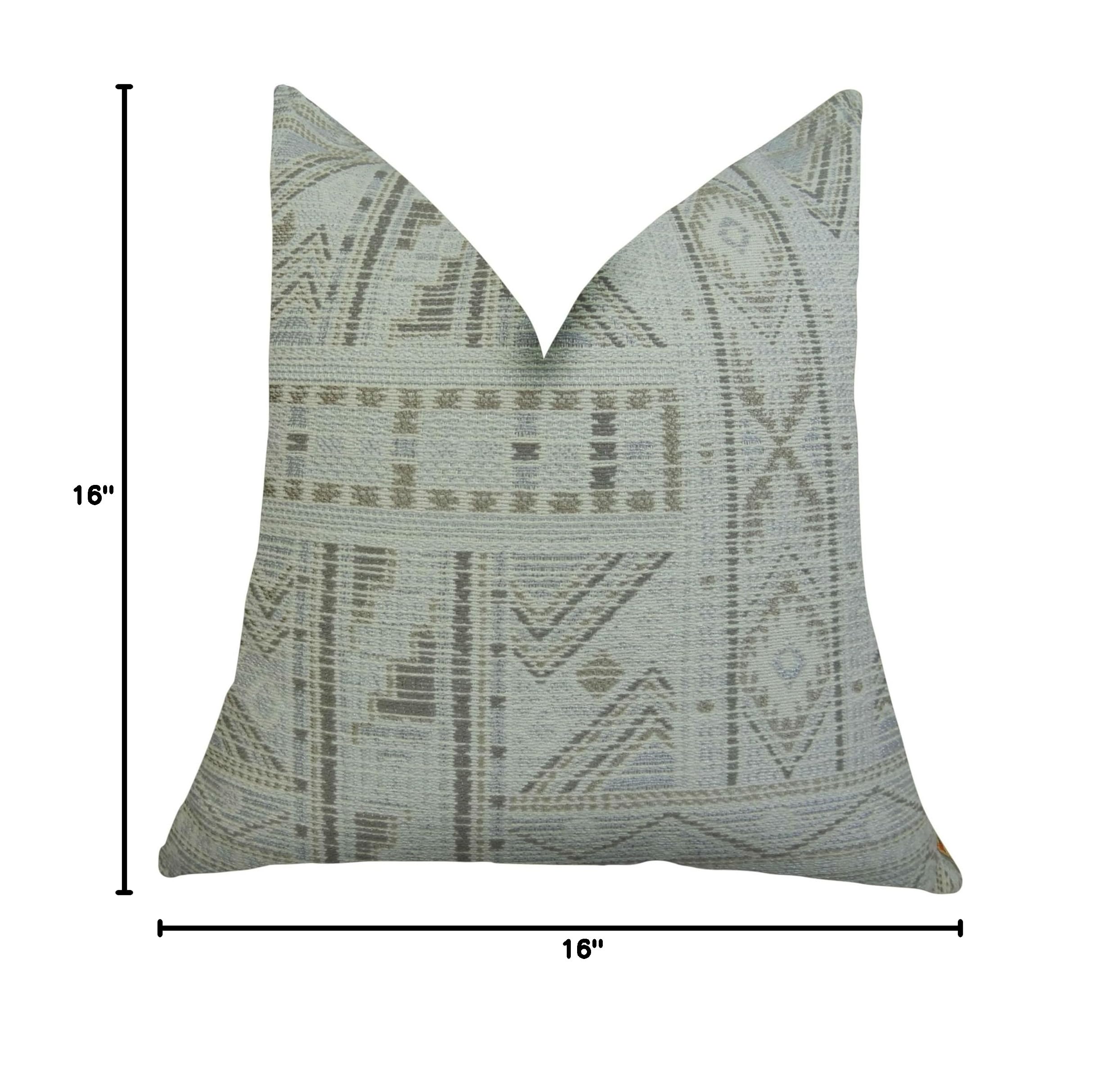 Handmade Aztec Throw Pillow - Gray Taupe Ivory Tribal Bohemian Cushion with Indigo Textured Design - USA Made Decorative Pillow for Sofa, Bed & Living Room - Perfect for Boho Home Decor & Cozy Interior Styling