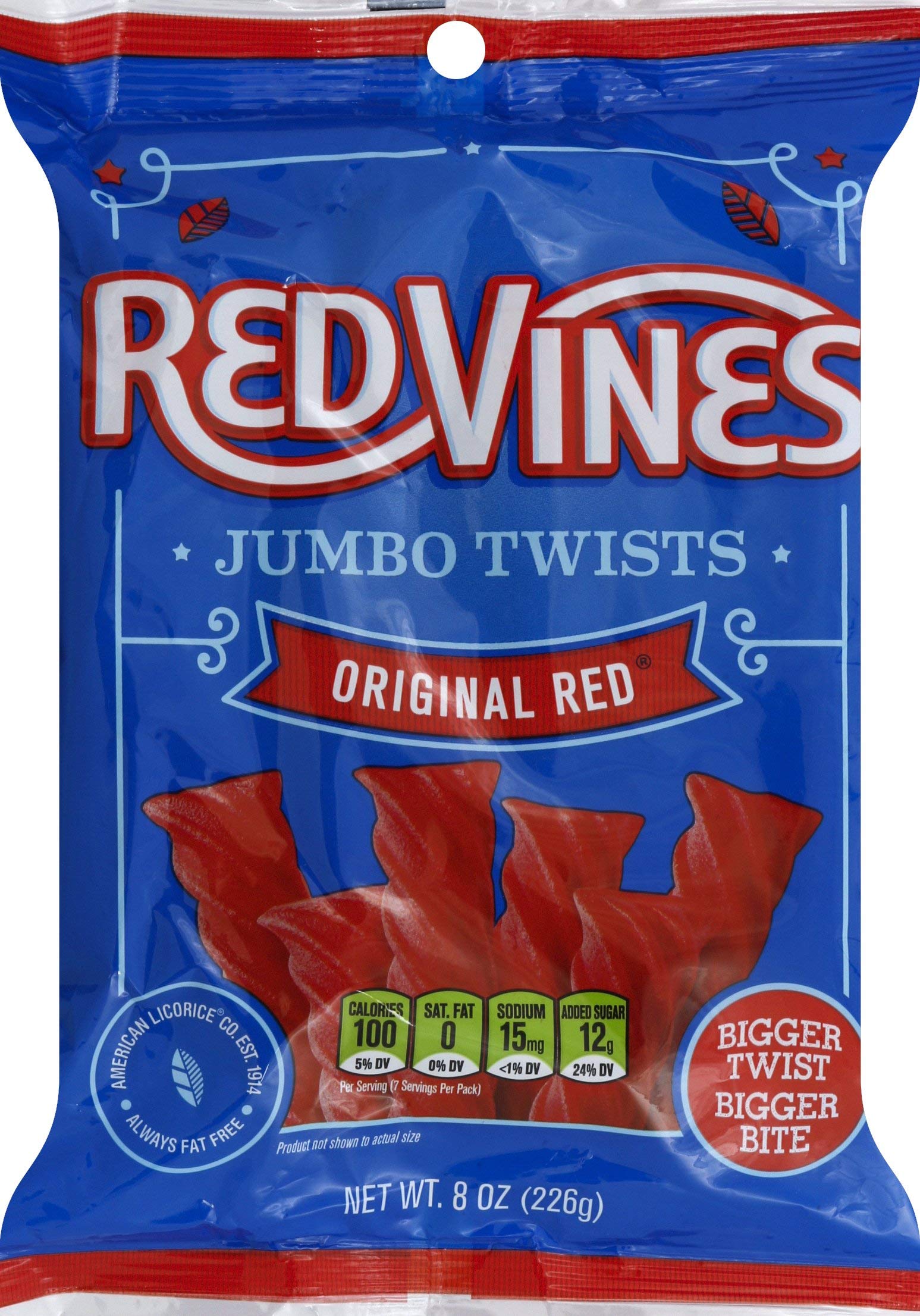 Red Vines Jumbo Licorice Candy - Original Red Flavor, 8oz Bags (12 Pack) - Soft & Chewy Twists for Parties, Movie Nights & Snacking