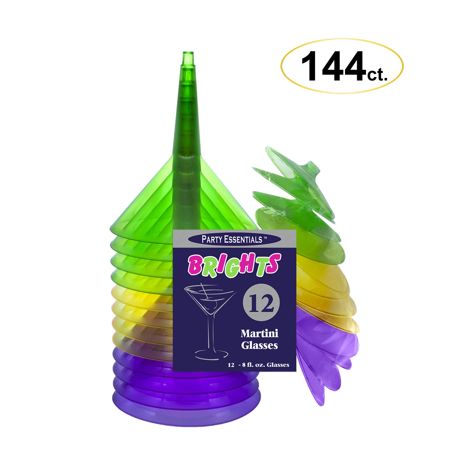Premium 2-Piece Martini Glasses Set - 8 oz. Mardi Gras Themed (12 Packs of 12) - Perfect for Cocktail Parties, Themed Events & Home Bar Decor - Party Essentials N81246