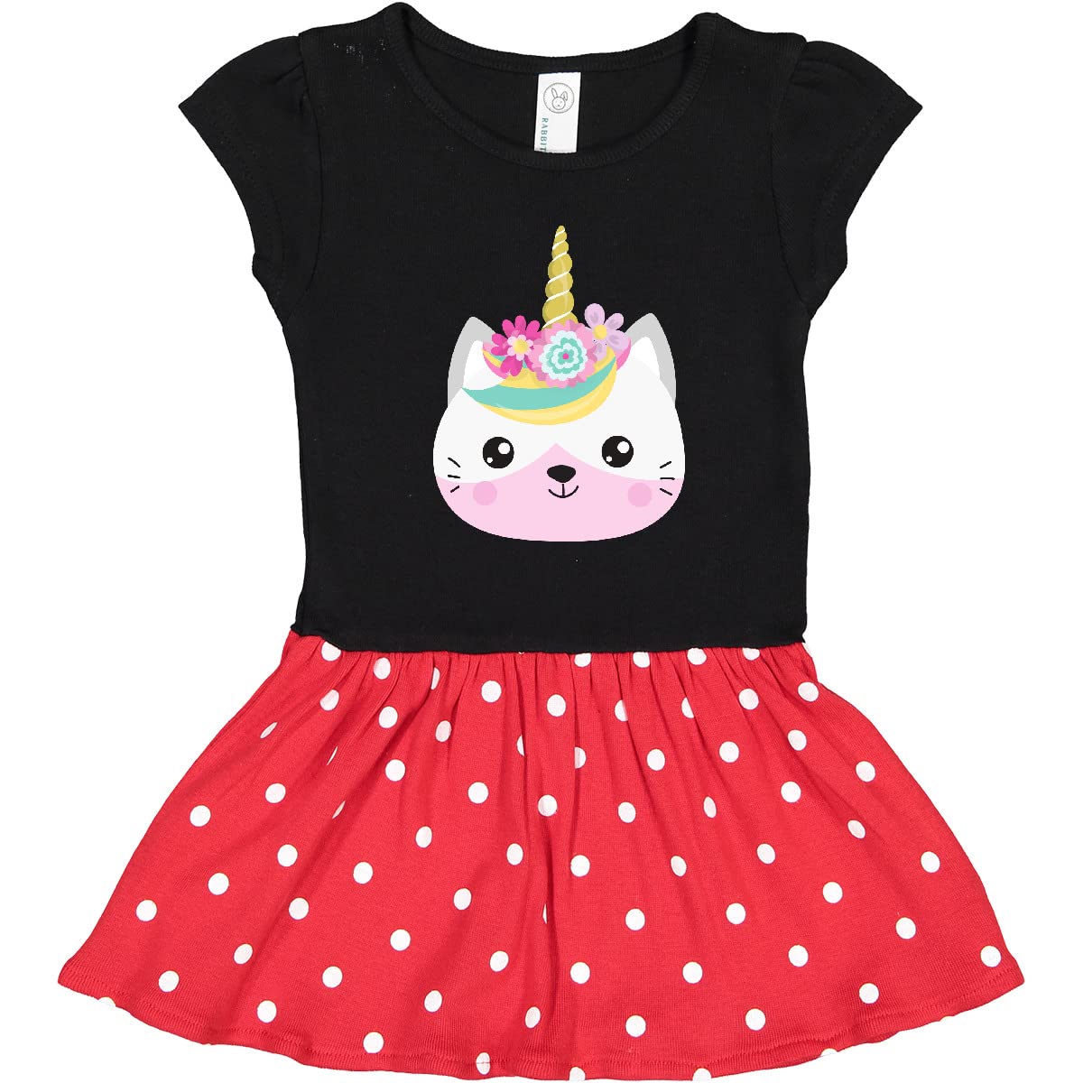 Inktastic Unicorn Cat Print Toddler Dress - Cute Kitty & Floral Design for Girls, Baby Shower Gift, Birthday Outfit, Playdate & Photo Shoot Attire