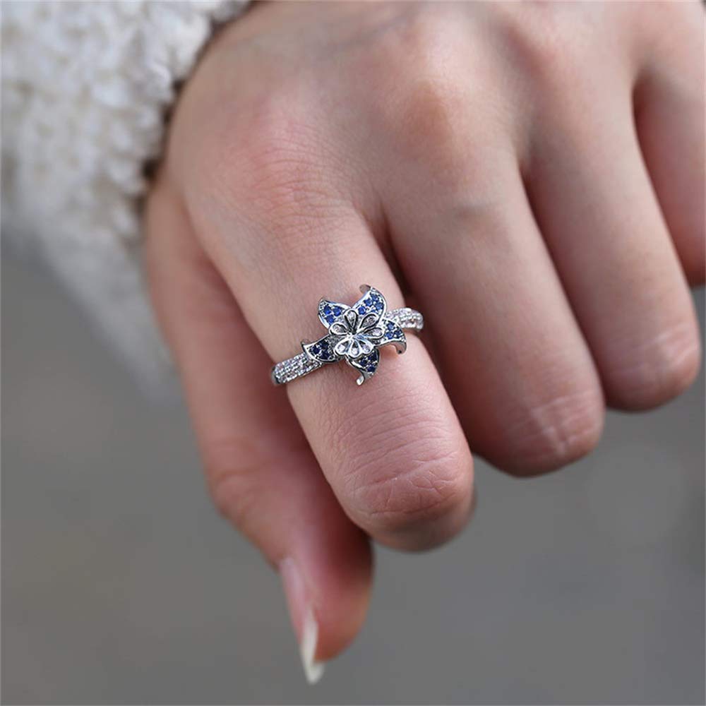 18K Gold Sapphire & Diamond Ring for Women - Sterling Silver Flower Ring with Cubic Zirconia - Promise, Engagement & Wedding Band - Elegant Cocktail & Eternity Ring (Perfect for Anniversaries, Proposals & Special Occasions)