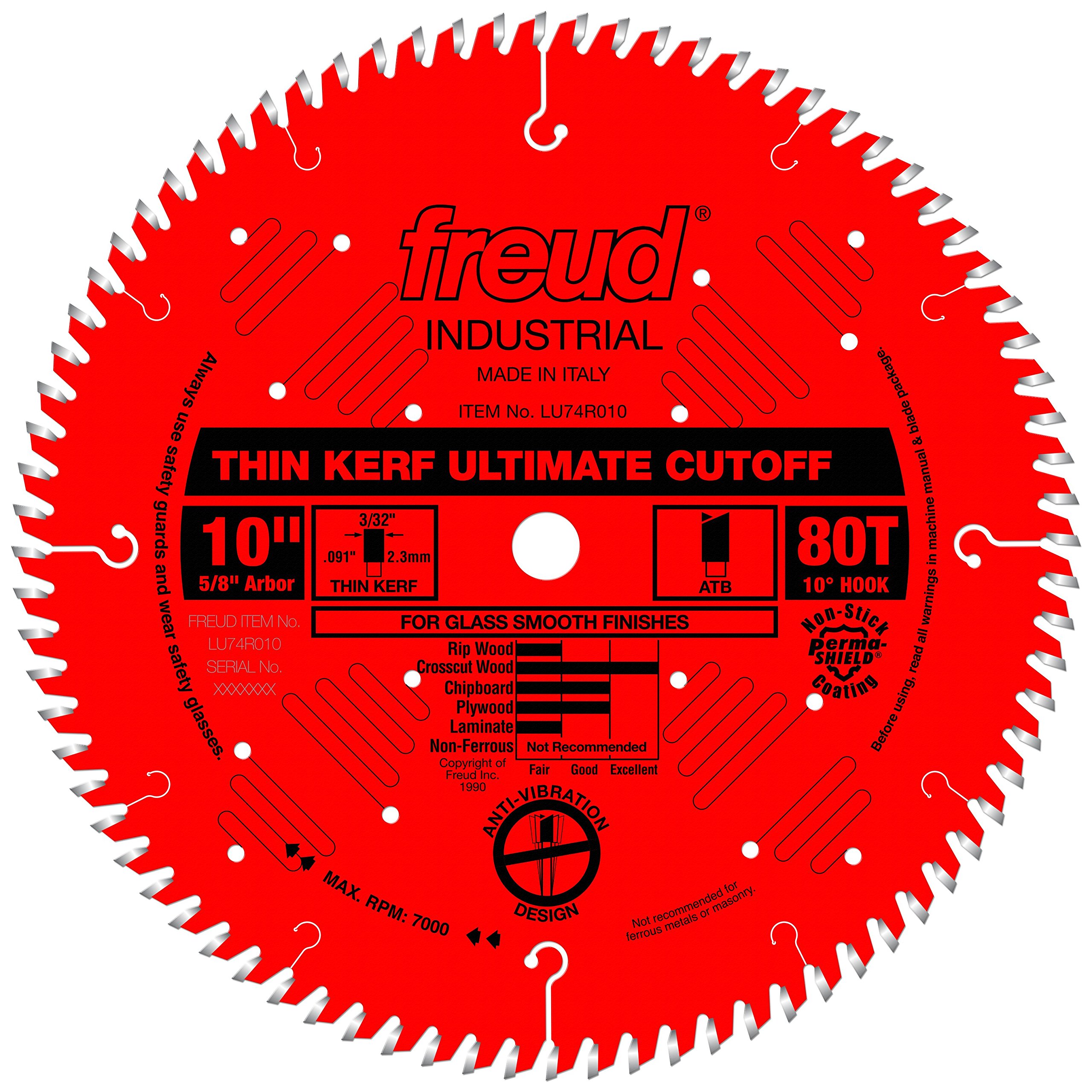 Freud LU74R010 10-Inch 80-Tooth Ultra Thin Kerf Cut-Off Saw Blade for Wood, MDF & Plywood - Perfect for Precision Cutting in Woodworking & DIY Projects