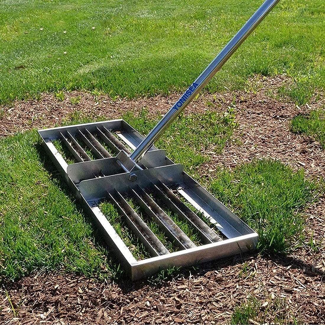 **Heavy-Duty Stainless Steel Golf & Lawn Leveling Rake - 43-Inch Handle for Smoothing Grass, Leveling Turf & Golf Course Maintenance - Perfect for Golf Greens, Backyard Lawns & Sports Fields**