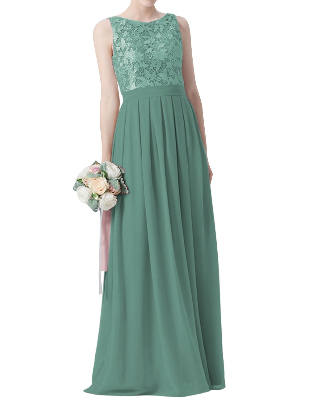 JAEDEN Long Bridesmaid Dress - Elegant Chiffon Lace Prom Gown for Weddings, Parties & Formal Events | Sleeveless A-Line Evening Dress for Women