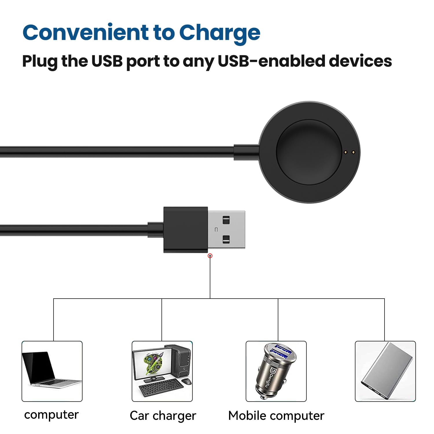 Compatible with Citizen CZ Smart Watch Charger - 3.3ft Fast Magnetic Charging Cable Dock for Citizen CZ Smartwatch (Black) | Perfect for Home, Office & Travel Charging