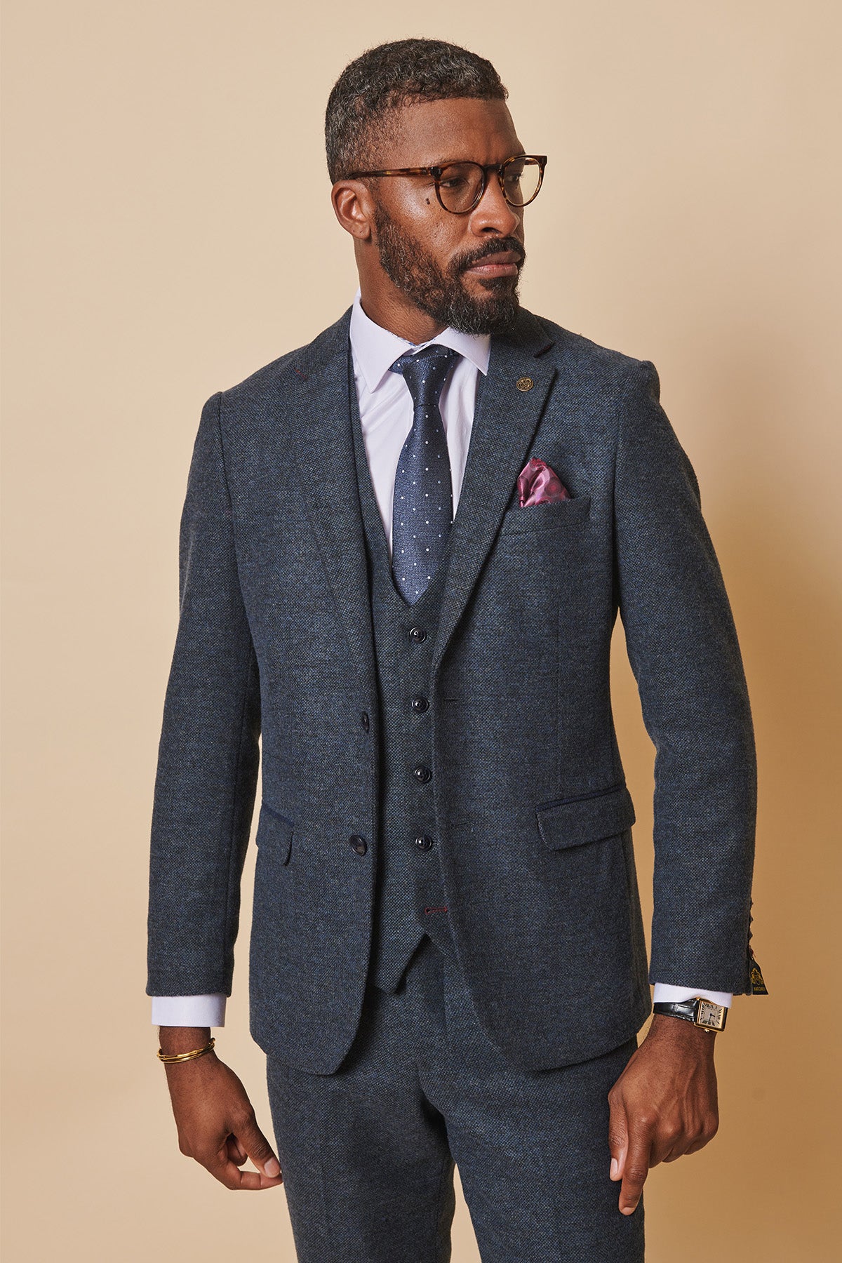 Marlow Blue Tweed Blazer for Men - Classic Slim Fit Single Breasted Jacket | Perfect for Business Meetings, Weddings & Formal Occasions
