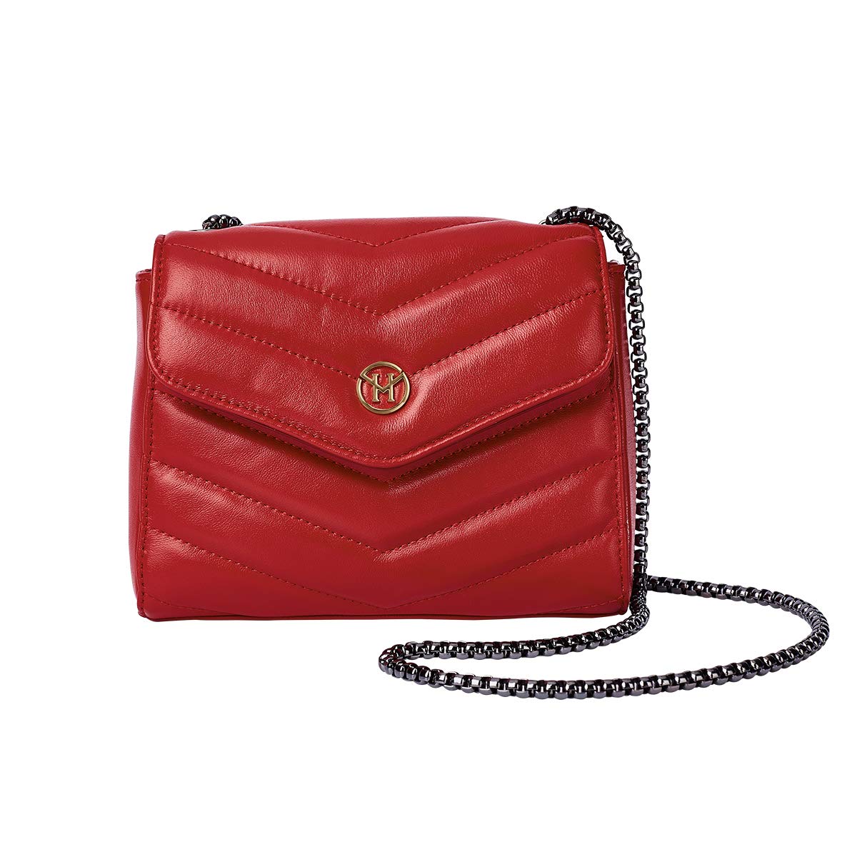 VICTORIA HYDE Women's Genuine Leather Crossbody Shoulder Bag with Chain Strap - Fashionable Handbag for Everyday Use, Work & Date Night (Red/Black)
