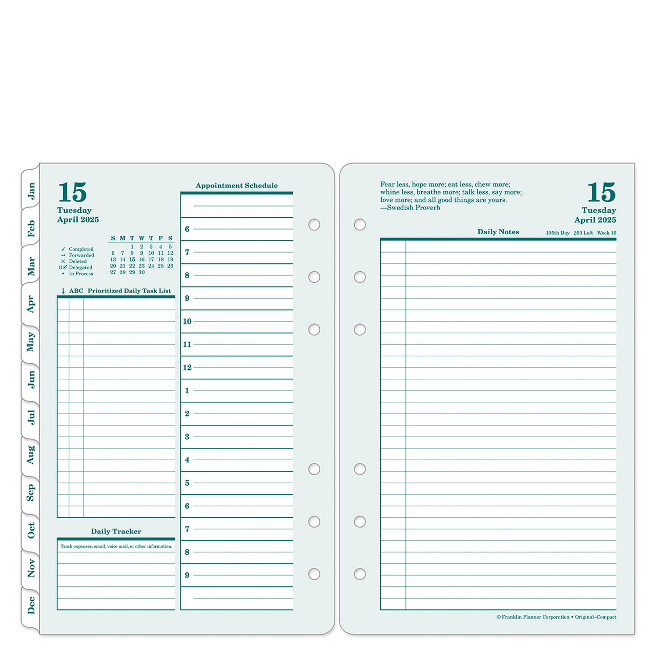 FranklinCovey 2-Page Daily Planner 2025-2026 - Compact Ring-Bound Organizer for Productivity & Time Management | Perfect for Professionals, Students & Goal Tracking (April 2025 - March 2026)