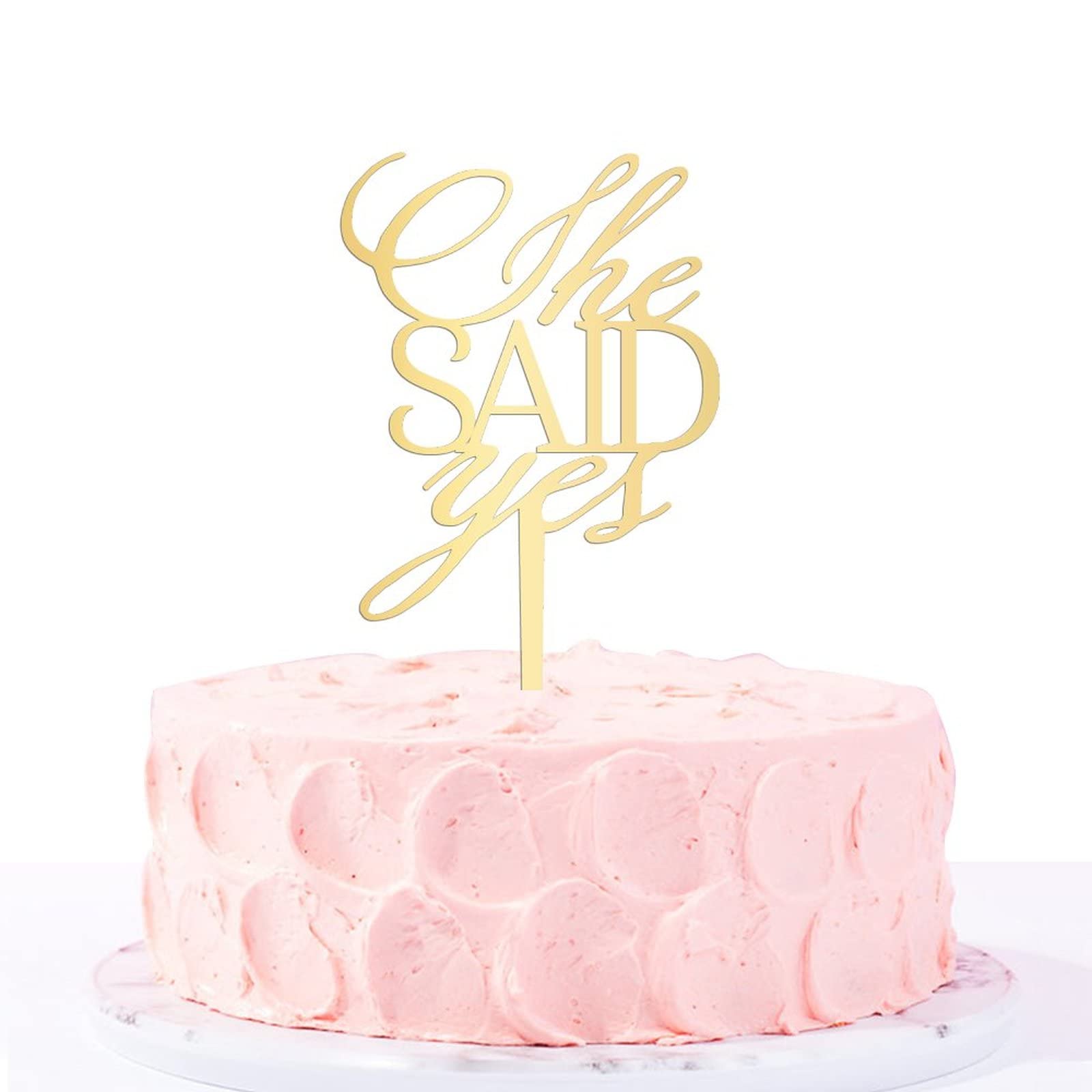 Elegant Custom Wedding Cake Topper - She Said Yes Mirror Gold Acrylic Mr & Mrs Personalized Cake Topper for Wedding, Anniversary & Party Decoration