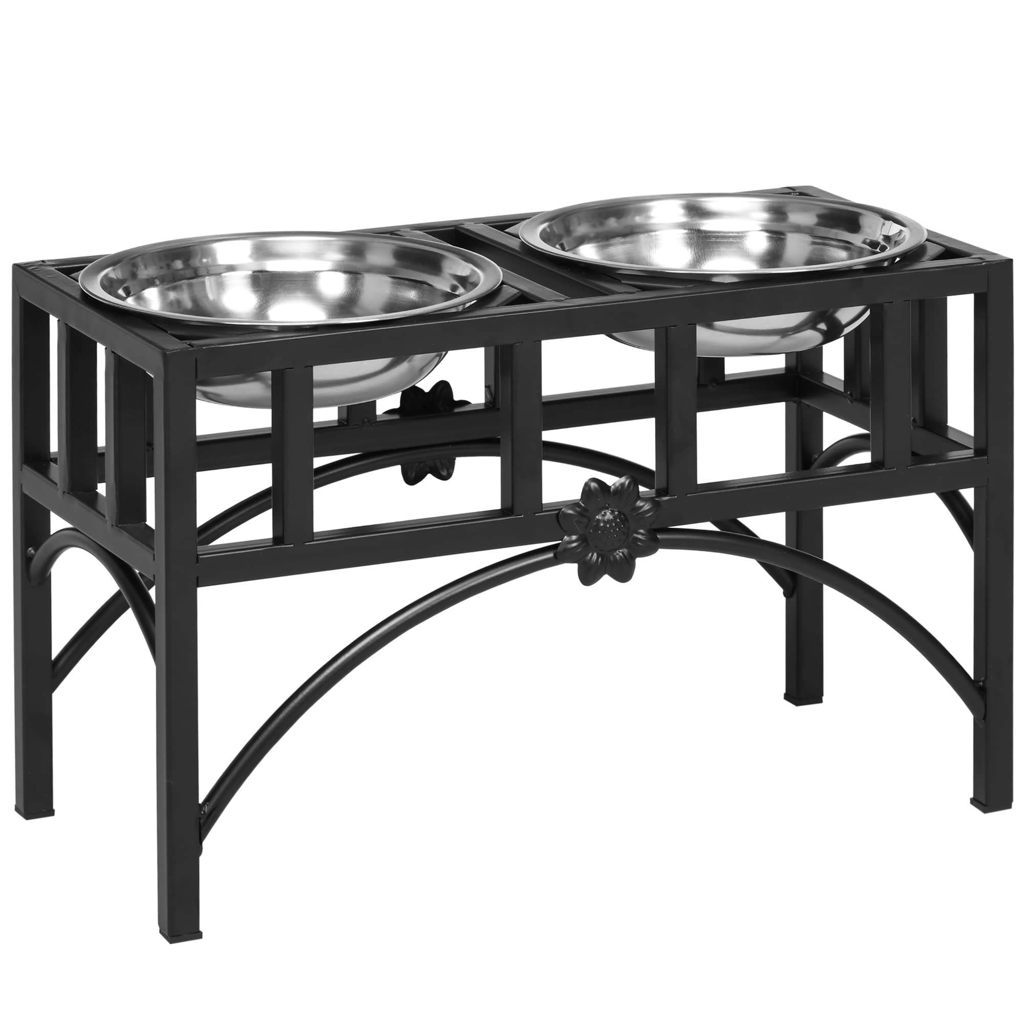 **PawHut Elevated Double Stainless Steel Dog Bowls - Heavy Duty Raised Pet Food & Water Dish - 10.5