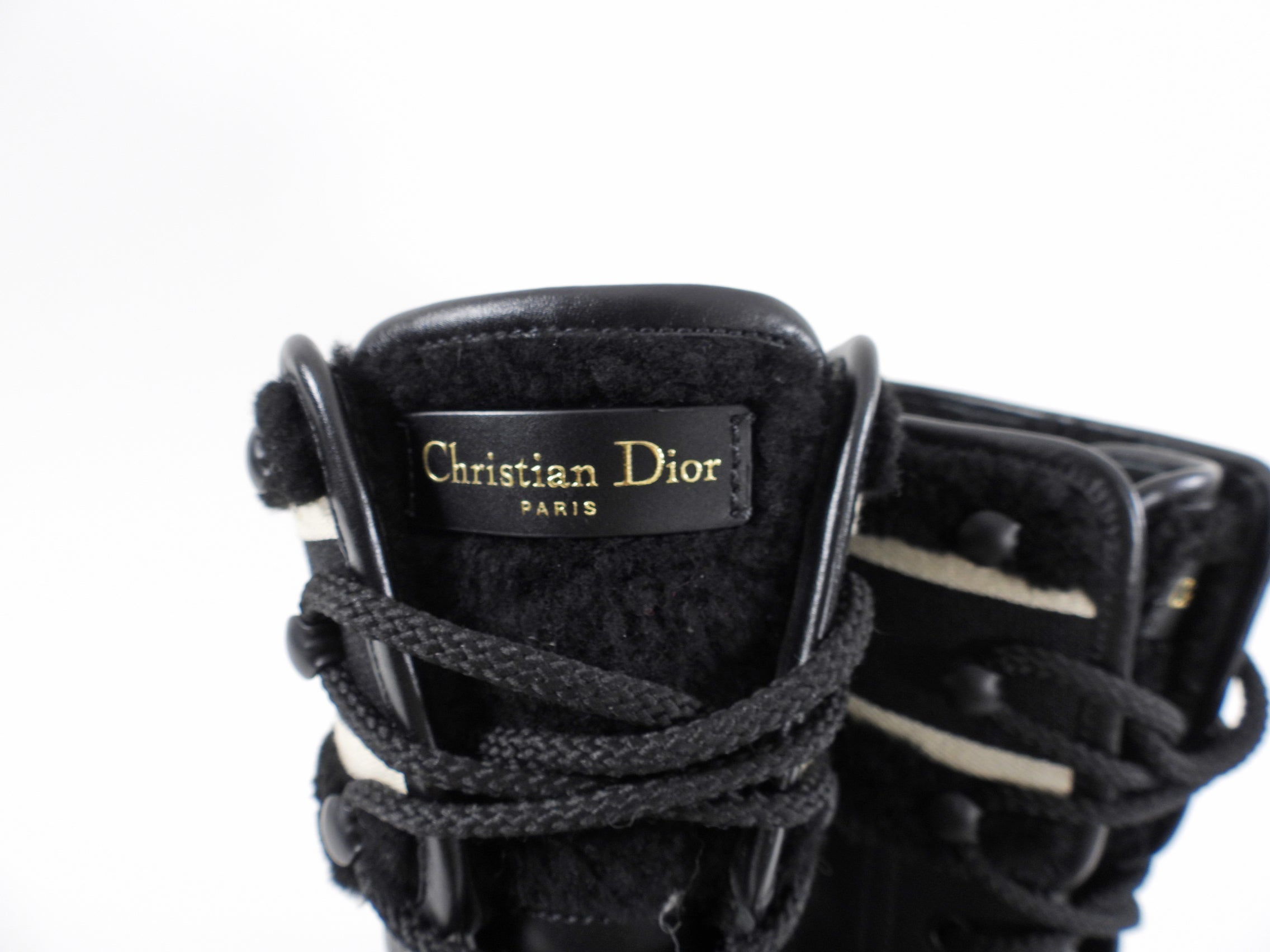 Christian Dior D Major Black & White Shearling Ankle Boots - Women's Luxury Winter Fashion Shoes for Casual Outings & Evening Events
