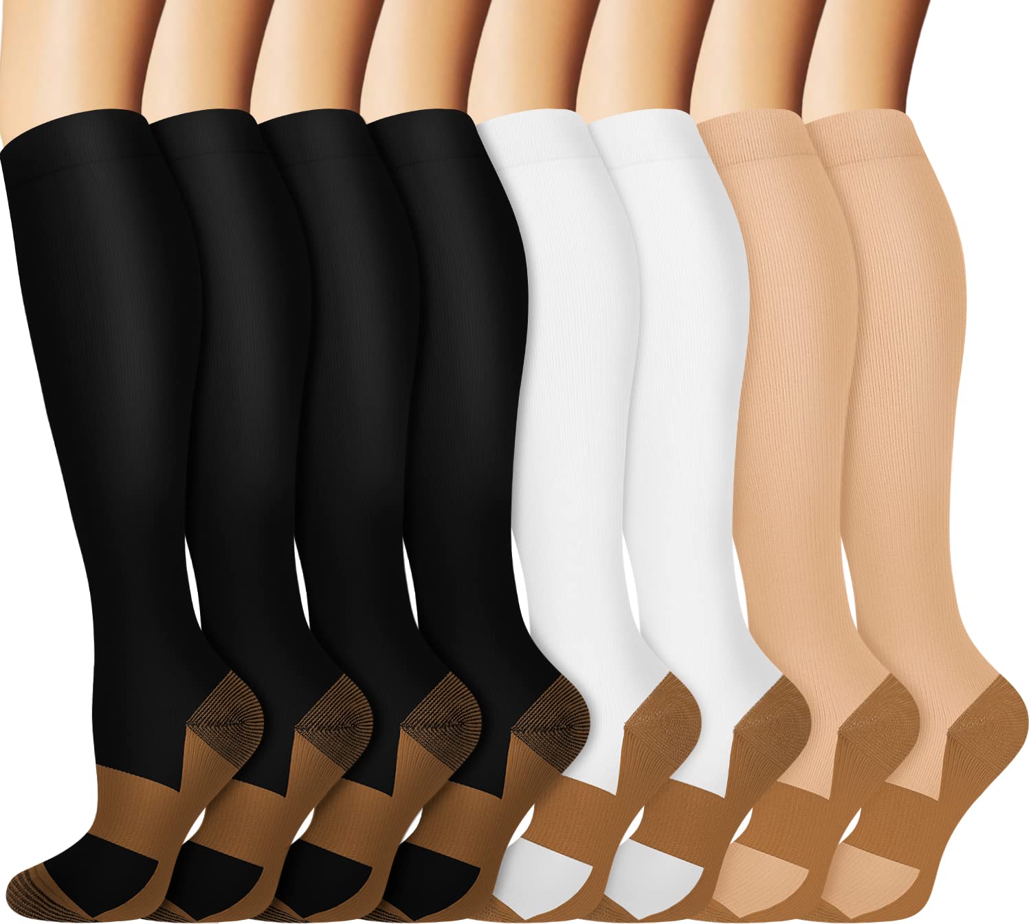 Graduated Copper Compression Socks for Men & Women - 15-20mmHg Medical Grade Support (8 Pairs) - Best for Running, Cycling & Athletic Performance - Improve Blood Circulation & Reduce Swelling - Perfect for Travel, Workouts & Recovery