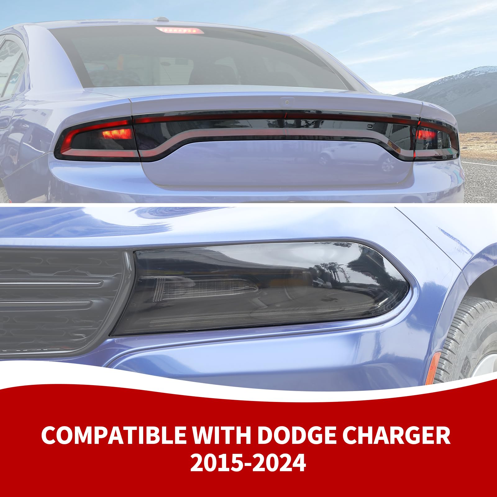 Smoke Black Tail Light Covers & Headlight Cover Trim Tint for 2015-2024 Dodge Charger - Exterior Car Accessories for Enhanced Style & Protection - Perfect for Car Shows, Night Driving, and Customization