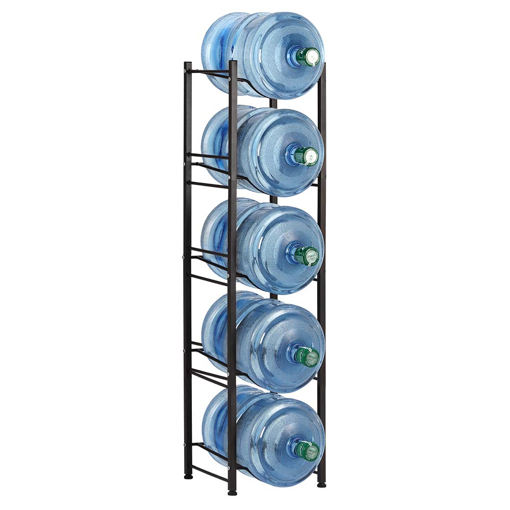 5 Tier Stainless Steel Water Bottle Holder - Detachable Black Storage Rack for 5 Gallon Water Jugs | Space Saving Solution for Home, Office & Commercial Use