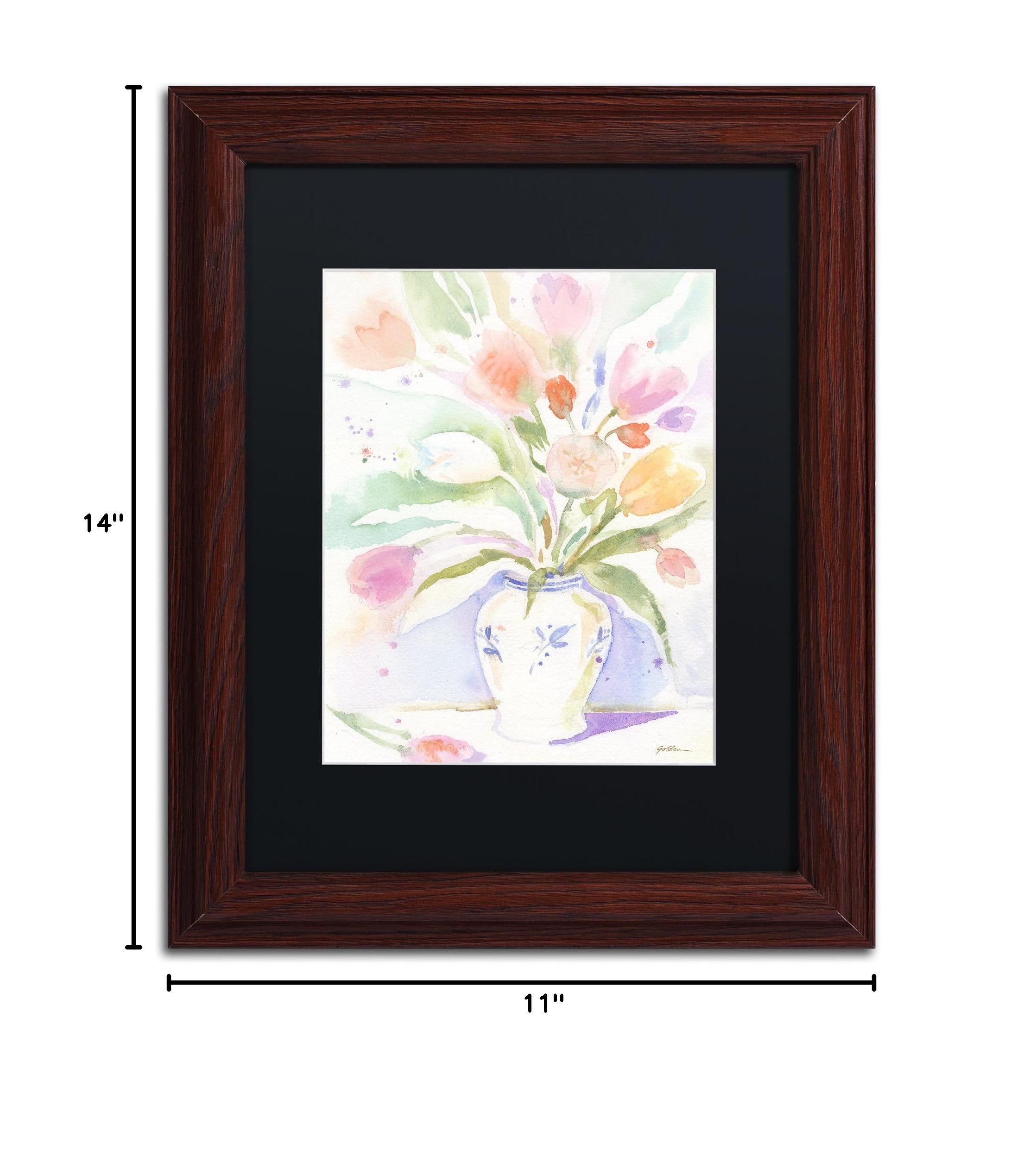 Trademark Fine Art 'The Vase of Tulips' by Sheila Gold - 11x14 Inch Ornate Wood Frame with Black Matte Finish - Perfect for Living Room, Bedroom & Office Wall Decor