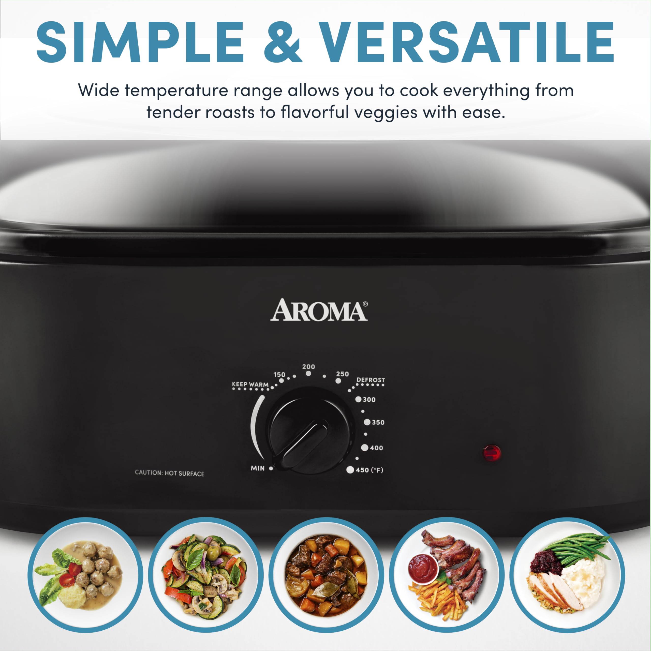 AROMA 18 Quart Roaster Oven with Self-Basting Lid - Large Capacity for 22 lb Turkey - Adjustable Temperature & Keep Warm Function - Black (ART-718B) - Perfect for Holiday Dinners, Family Gatherings & Catering Events
