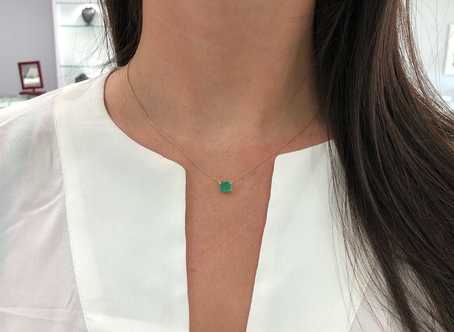 1.07 Carat East-West Emerald Cut Stationary Necklace in 14K Gold - Elegant Layering Piece for Everyday Wear & Special Occasions