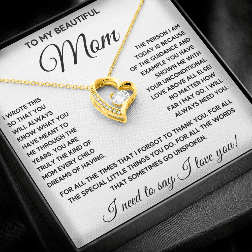 Personalized Mom Necklace - Gemstone & Cubic Zirconia Pendant Jewelry with Message Card & Gift Box | Thoughtful Gift for Mother's Day, Christmas, Birthday from Son | Perfect for Daily Wear, Special Occasions & Heartfelt Moments