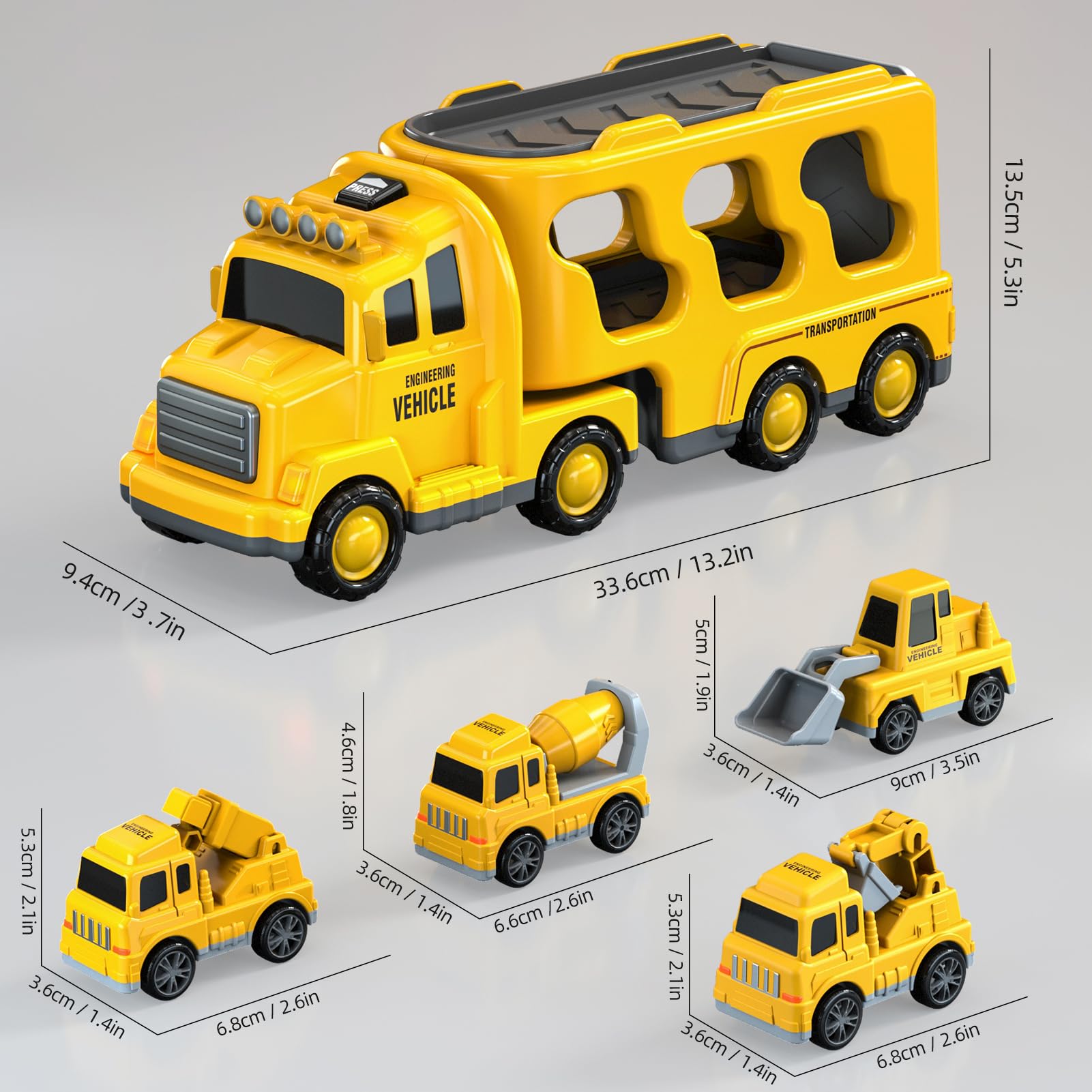 5 in 1 Construction Truck Toys Set with Lights & Sounds - STEM Learning Vehicles for Toddlers Boys Age 3-5 - Dump Truck, Excavator & More - Perfect Birthday Gift & Pretend Play for Preschoolers (Ideal for Sandbox Play & Construction Role-Playing)
