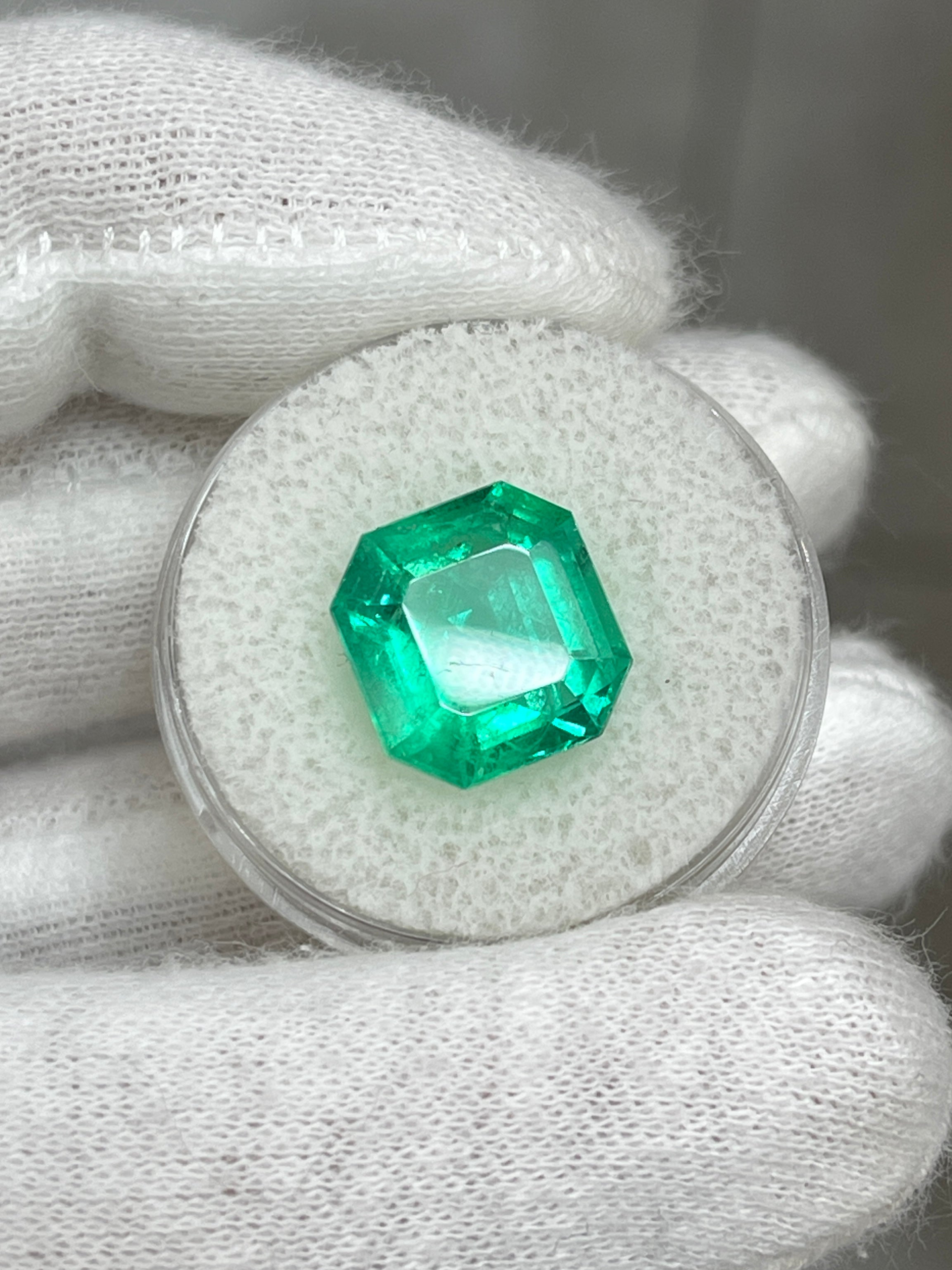 6.76 Carat 12x11.5mm Glowing Green Natural Loose Colombian Emerald Gemstone - Asscher Cut for Jewelry Making, Engagement Rings & Luxury Gifts