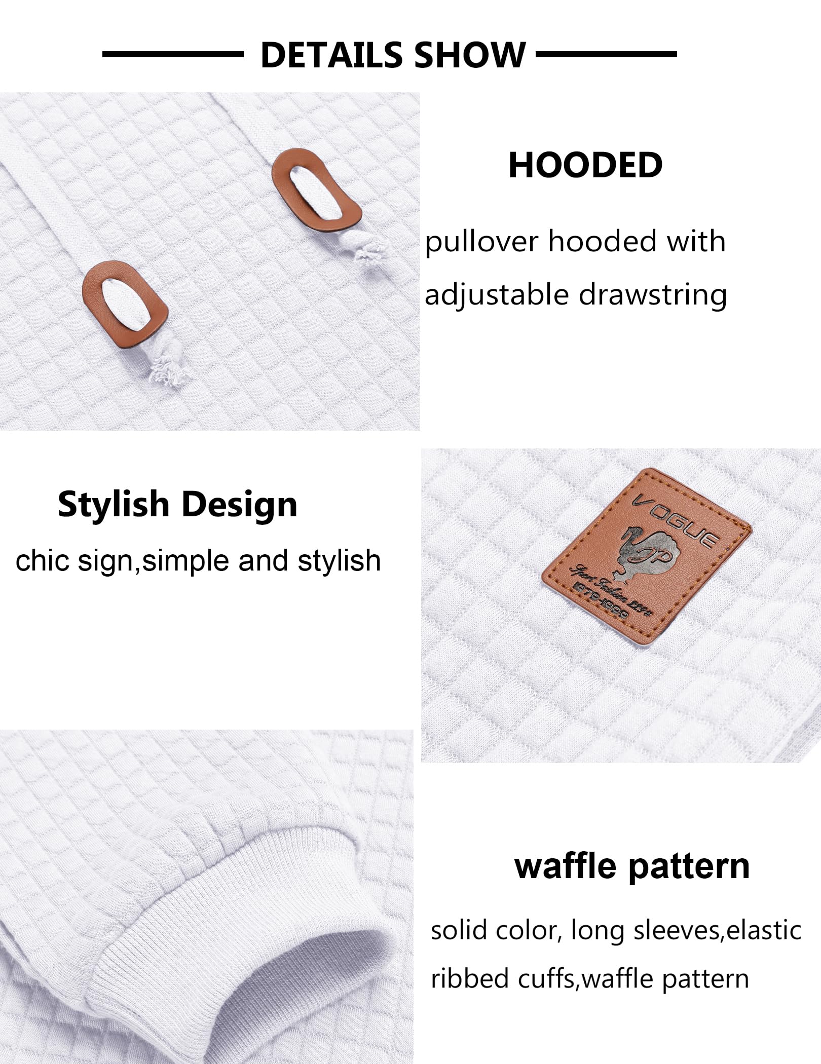 COOFANDY Men's Casual Hooded Sweatshirt - Long Sleeve Waffle Knit Pullover Hoodie with Drawstring for Fall Winter Outdoor Activities and Streetwear Fashion