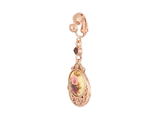 1928 Jewelry Manor House Rose Purple Crystal Flower Clip-On Drop Earrings for Women - Vintage Style Dangle Earrings for Party, Wedding & Special Occasions