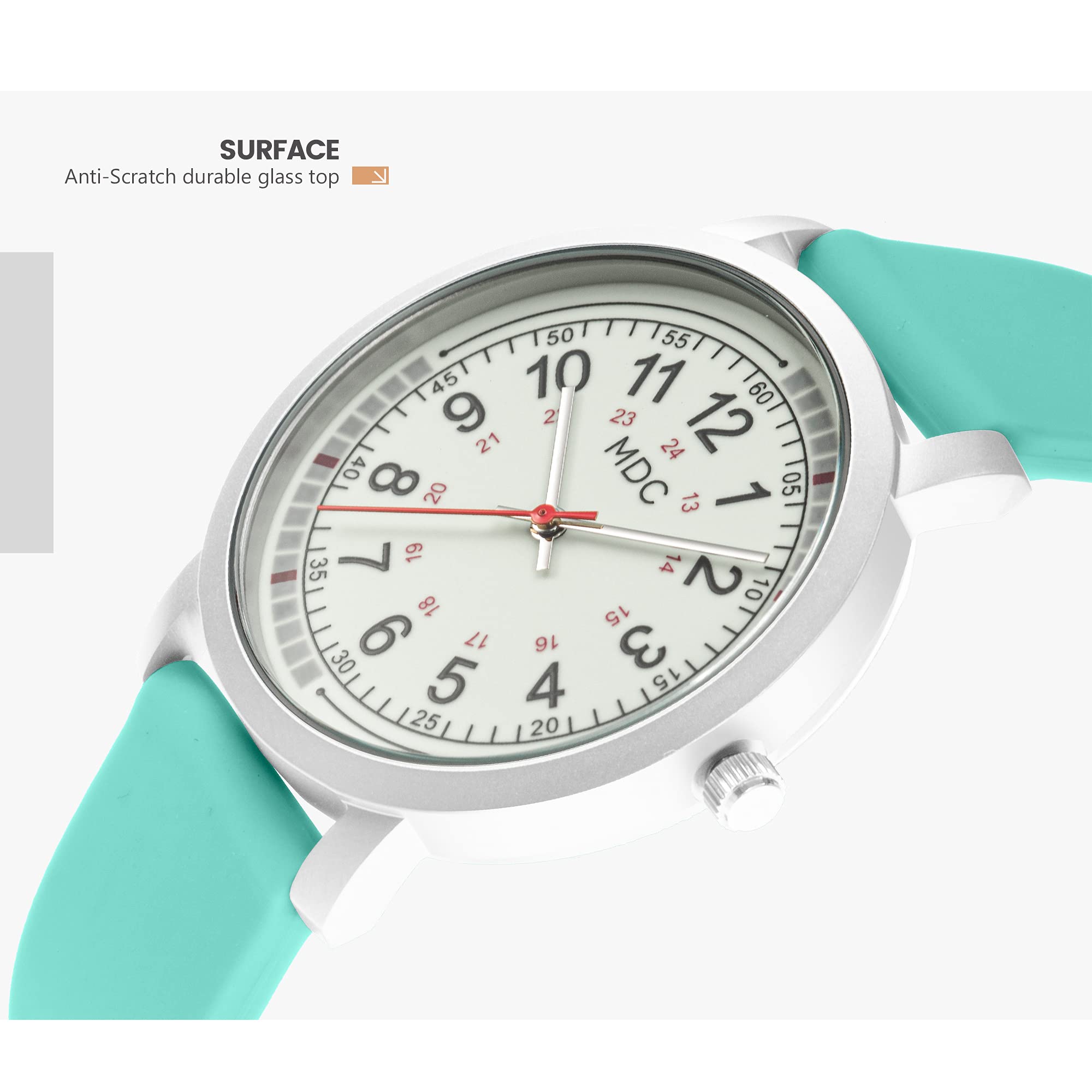 Glow in The Dark Nurse Watch for Women - 15 Second Intervals Quadrant Pulse Ring, 5ATM Waterproof Analog Wristwatch with Silicone Band - Perfect for Nursing, Medical Professionals & Night Shift Workers