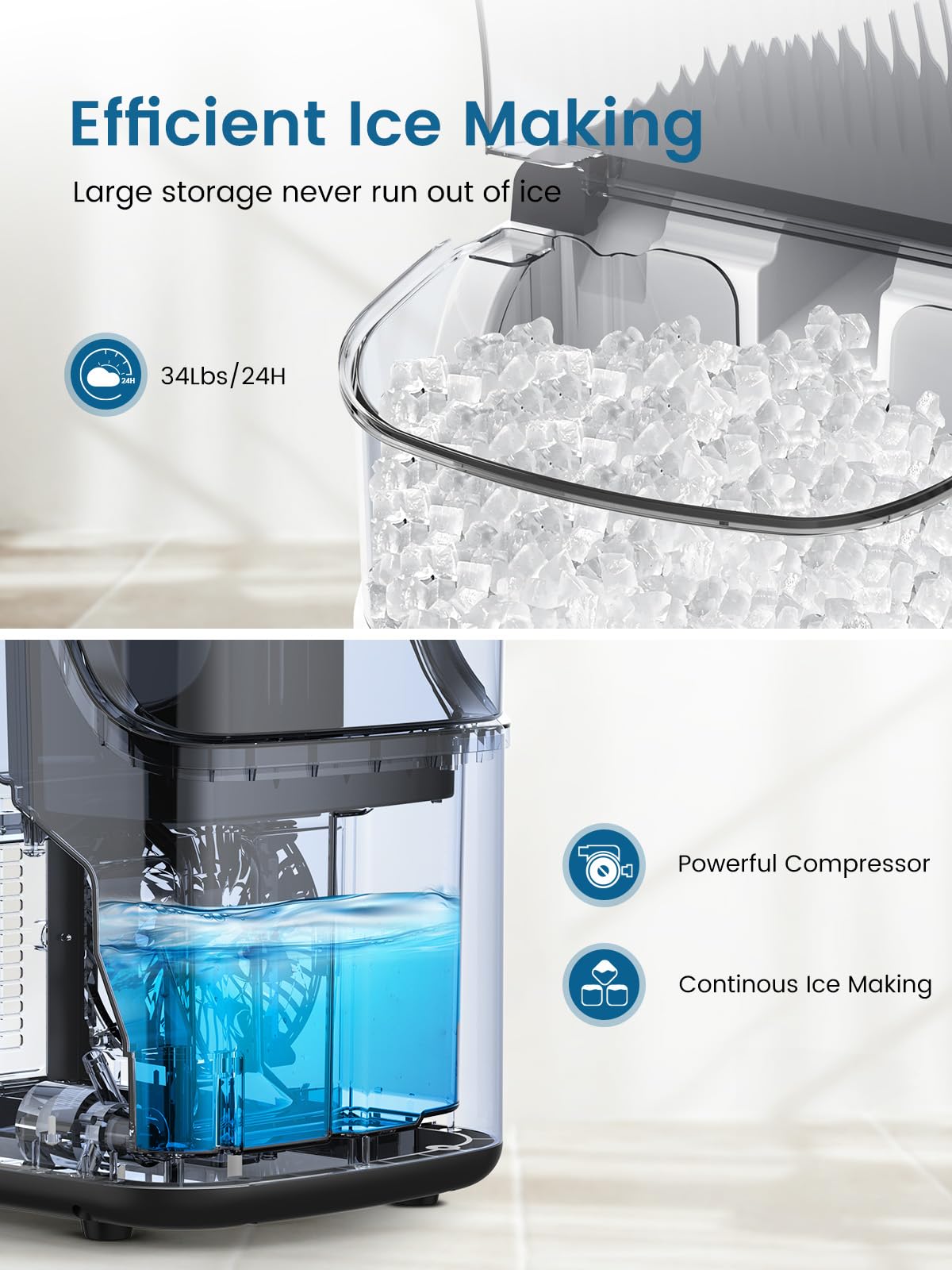 COWSAR Countertop Nugget Ice Maker Machine - 34Lbs/Day Soft Chewable Pebble Ice Maker with Self-Cleaning & One-Button Operation for Home, Kitchen, Office, Bar, Party - Perfect for Cocktails, Sodas, and Beverage Dispensing