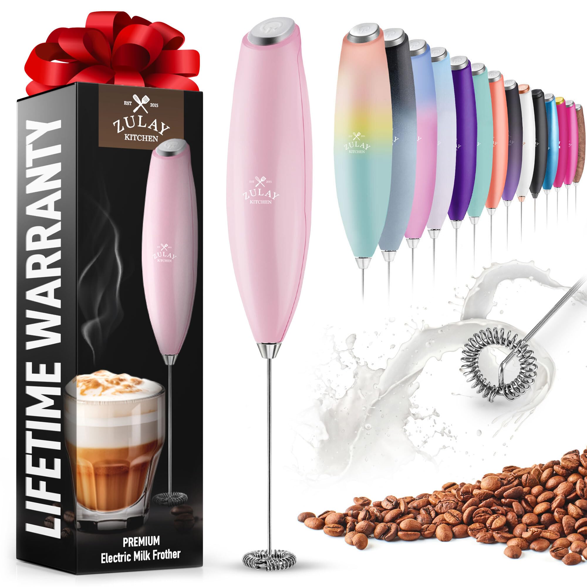 Premium Handheld Electric Milk Frother with Upgraded Titanium Motor - Powerful Coffee Frother for Latte, Cappuccino, Matcha, Hot Chocolate & Frappes - Mini Mixer & Whisk for Home, Office & Travel - Pink