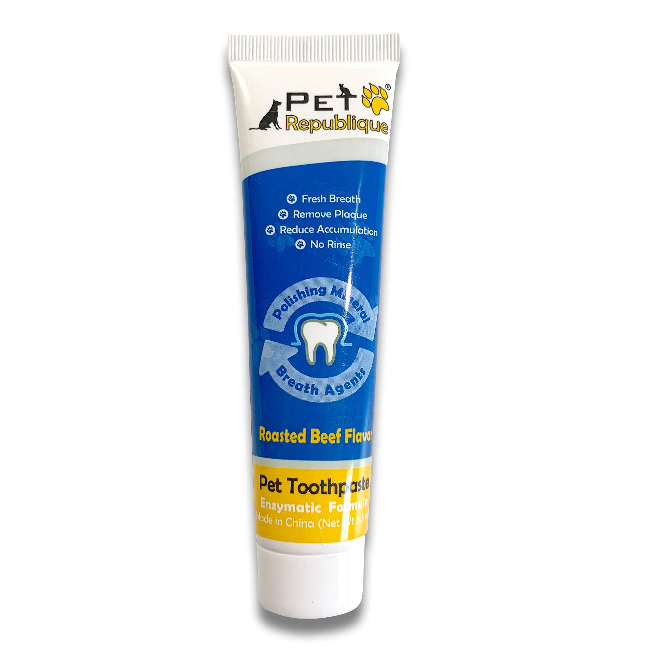 Pet Republique Enzymatic Dog Toothpaste Kit - Beef Flavor Dental Care for Dogs & Cats - Includes 3.5oz Toothpaste, 3 Silicone Finger Brushes & Mini Handle Brush - Freshens Breath & Prevents Plaque - Perfect for Daily Oral Hygiene at Home
