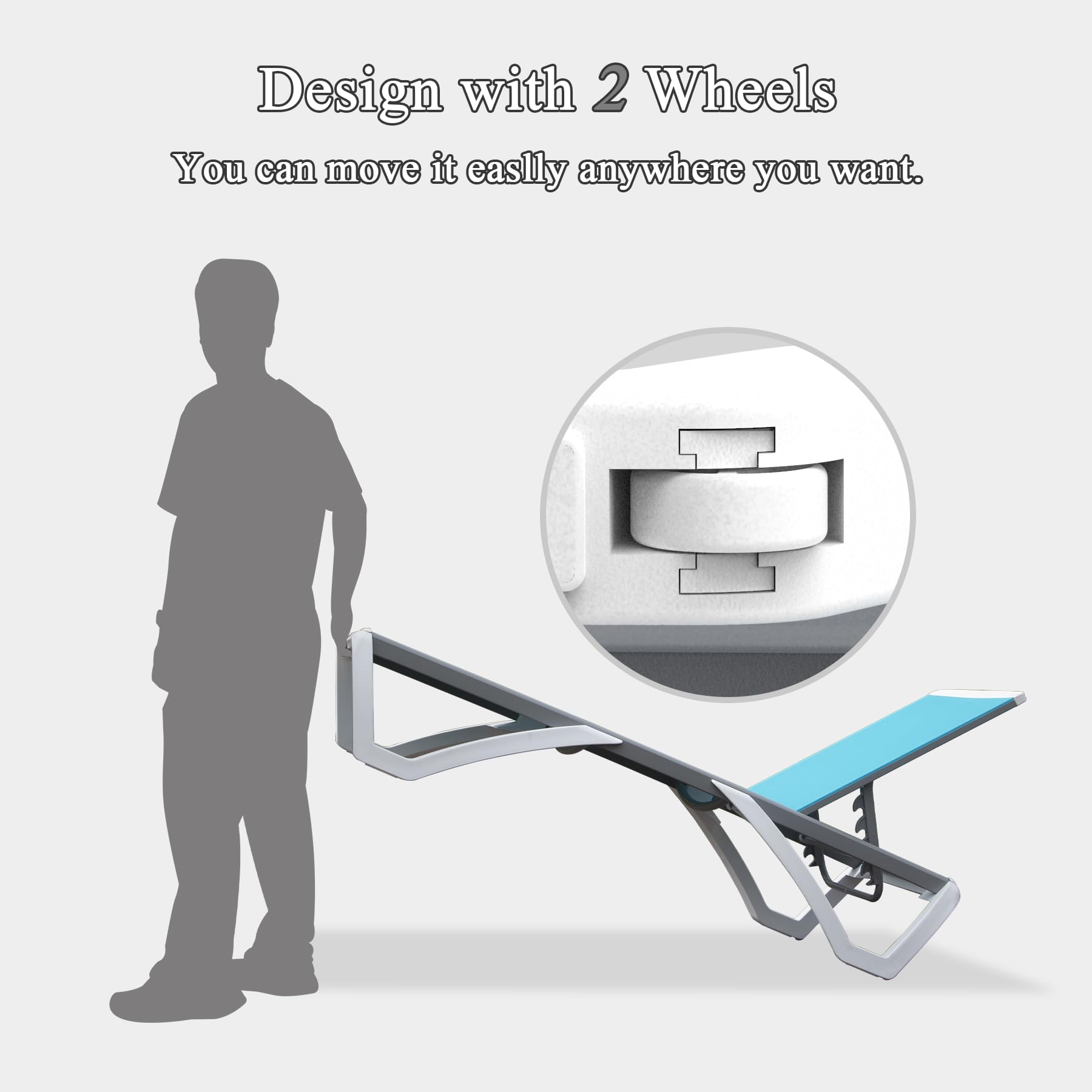 Domi Outdoor Chaise Lounge - Lightweight Aluminum Adjustable Patio Chair with Side Table, Waterproof Plastic Pool Lounge for Backyard, Beach & Poolside Relaxation (Set of 2 Aqua Blue Lounges)