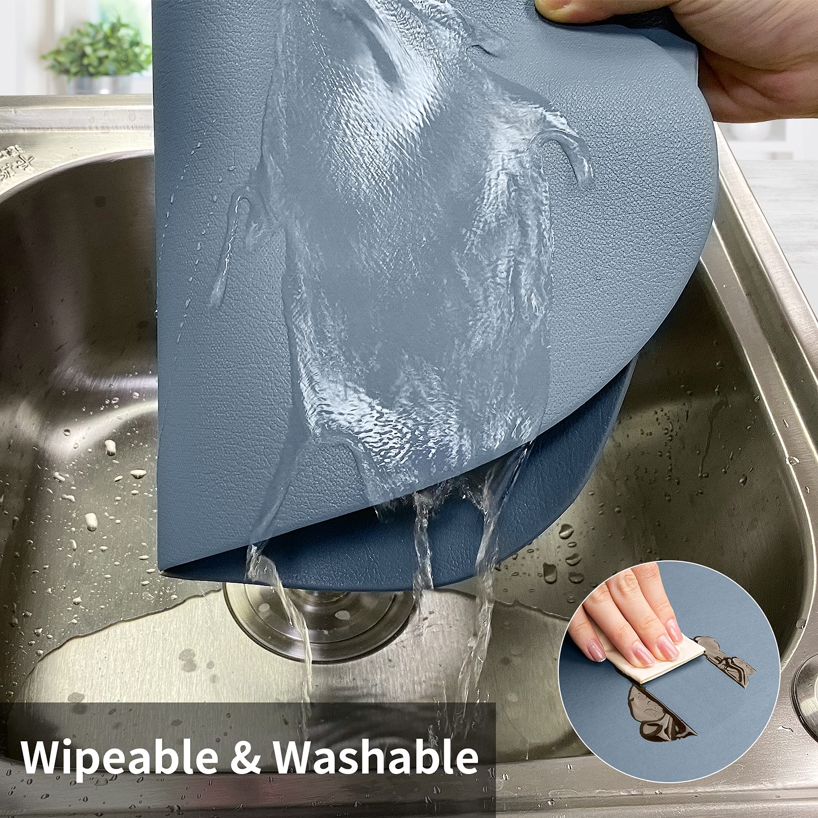 Premium Faux Leather Placemats Set of 6 - Heat Resistant, Wipeable & Washable Dining Table Mats for Kitchen, Round Table, Patio - Easy Clean Blue Placemats for Everyday Use & Dinner Parties