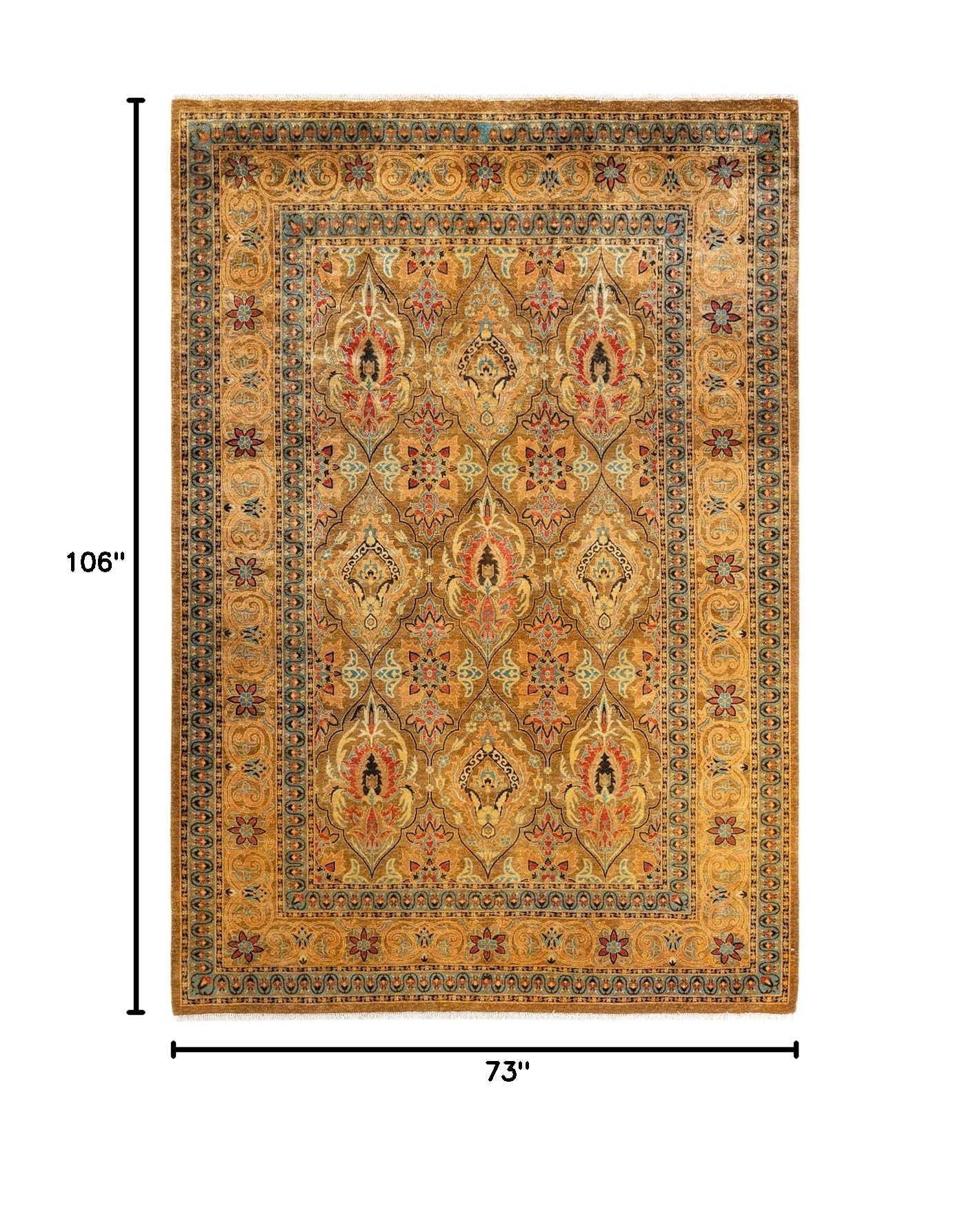 Handmade Wool Traditional Tribal Mogul Yellow 6x9 Area Rug - Solo Rugs One of a Kind Hand Knotted - Perfect for Living Room, Bedroom, or Office Decor