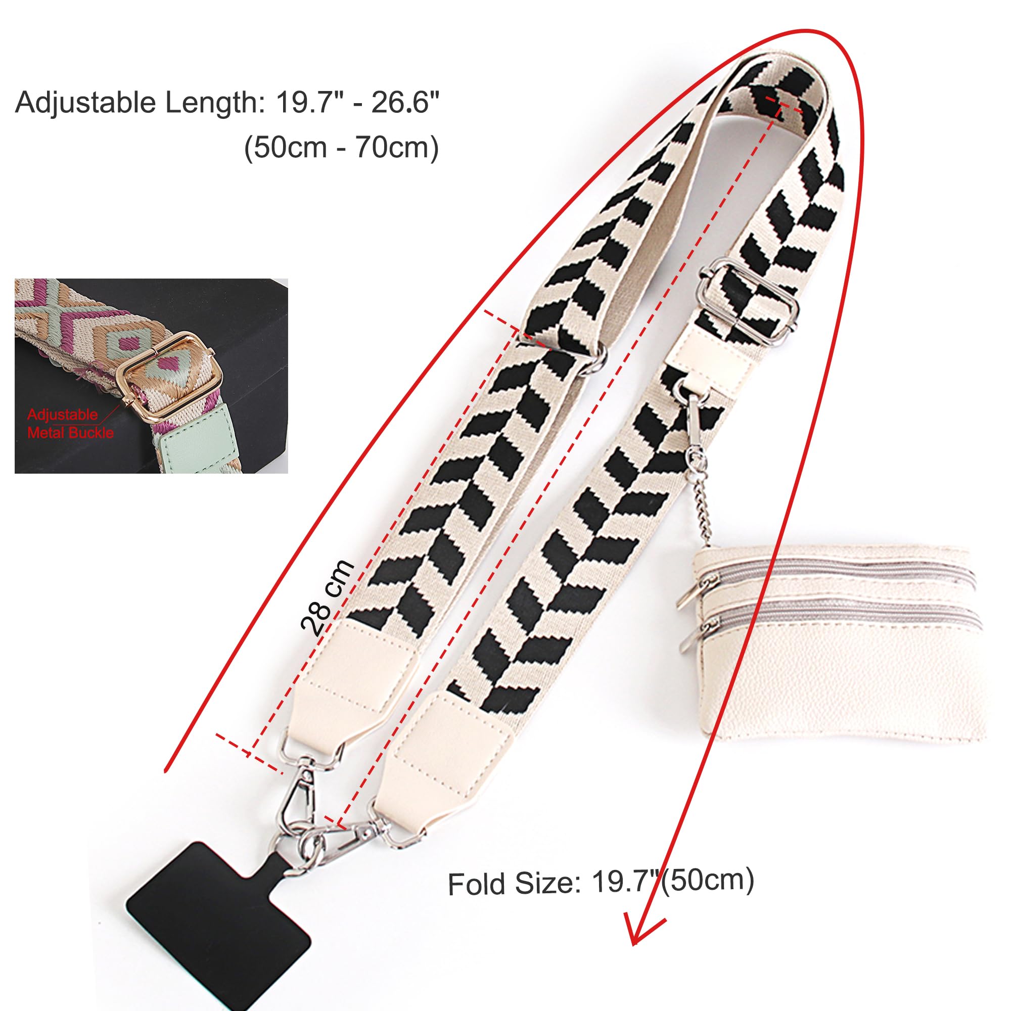 Adjustable Crossbody Phone Strap with Zippered Wallet Pouch - Universal Clip-On Design for All Smartphones - Hands-Free Convenience for Travel, Shopping & Daily Use (Beige)