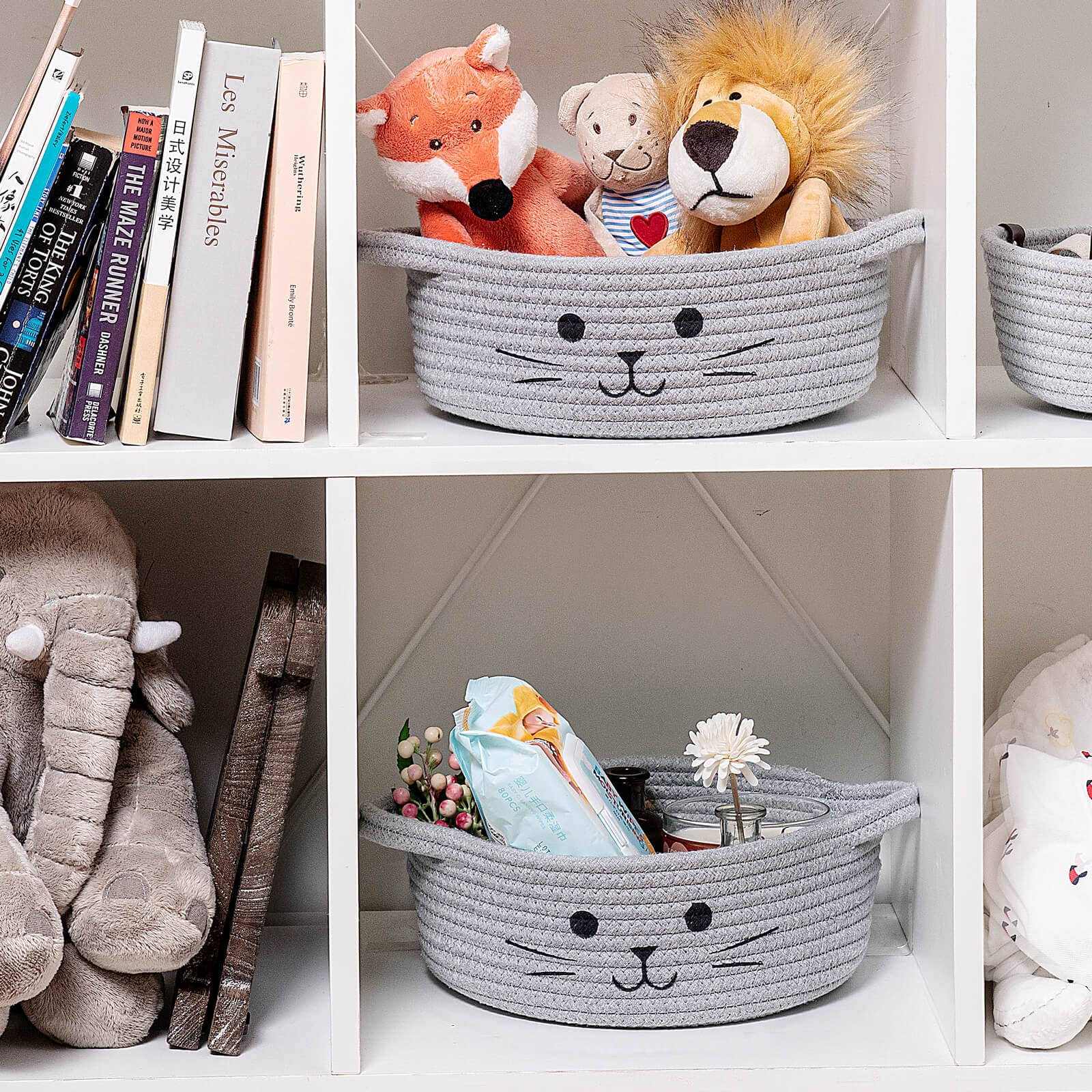TIMEYARD Small Woven Rope Storage Basket - Grey Cat Toy Basket, Nursery Baby Basket, Decorative Gift Basket (9.8 x 4 inches) - Perfect for Living Room Organization, Baby Shower Gifts & Pet Toy Storage
