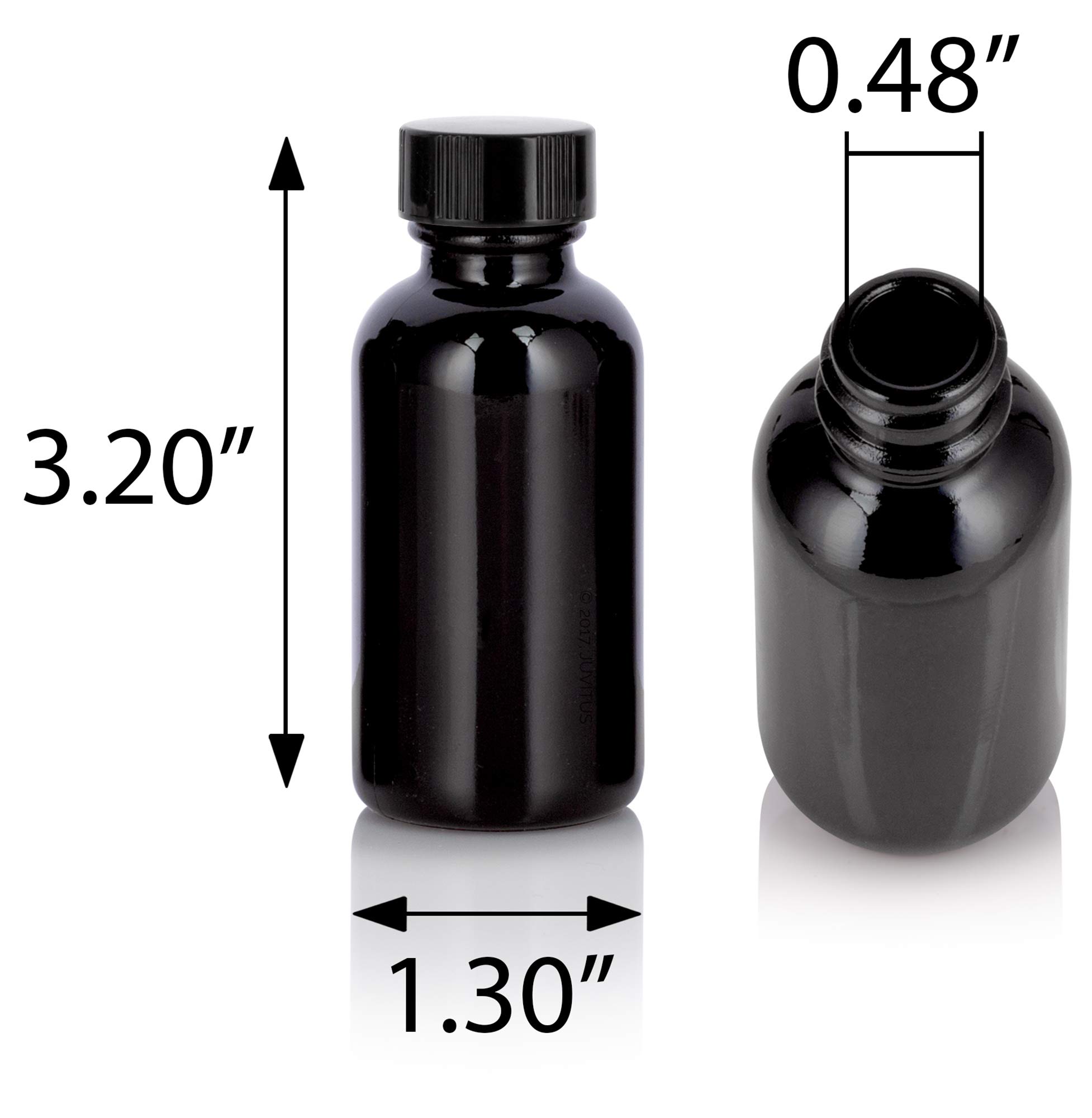 Premium 1 oz Black Glass Boston Round Bottle with Black Phenolic Cap & Funnel - Set of 12 for Essential Oils, Perfumes & DIY Beauty Products - Luxury Apothecary Packaging for Home & Professional Use