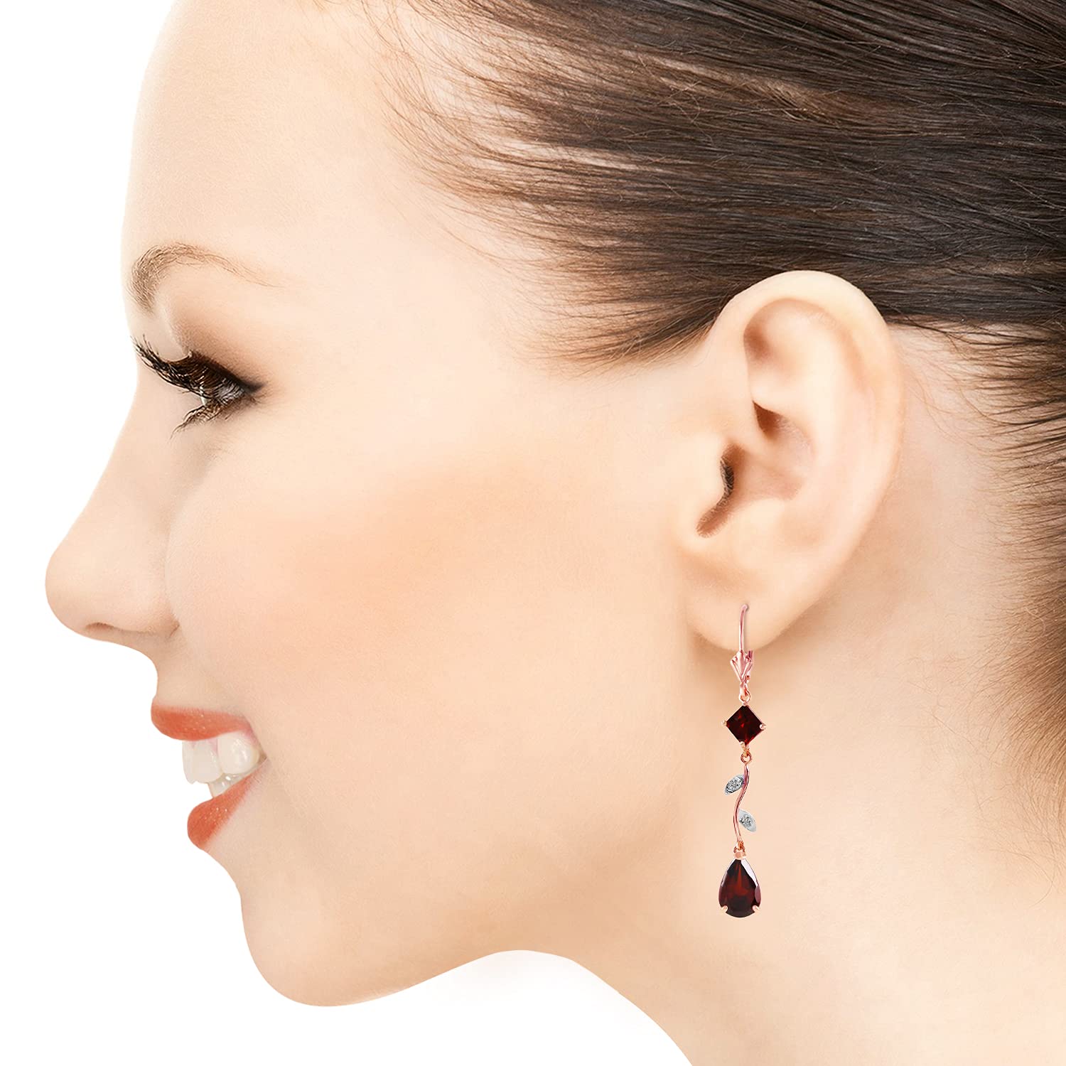 14K Rose Gold Chandelier Earrings with Diamonds & Garnets - Elegant Dangling Earrings for Women, Perfect for Weddings, Parties & Special Occasions