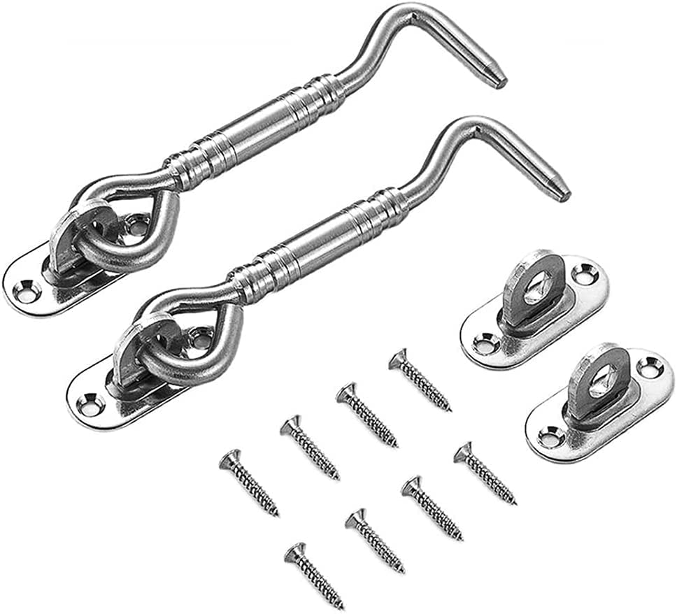 Stainless Steel Hook and Eye Latch Lock - 8 Inch Sliding Gate Bolt for Cabin, Shed & Barn Doors - Heavy Duty Silent Door Catch with Screws (2 Pack, Silver) - Perfect for Home, Garage & Farm Security